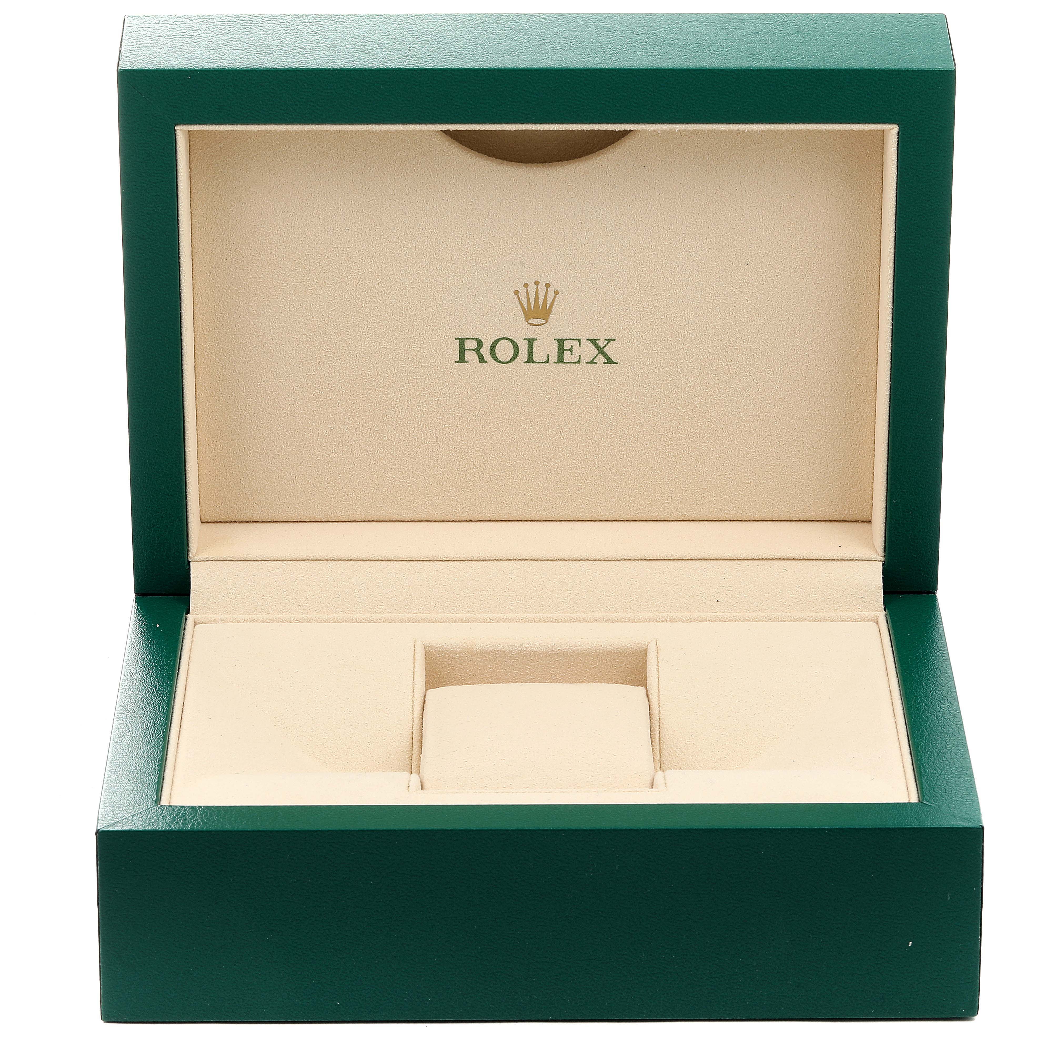 This is a Rolex Explorer 214270 Men
s Stainless Steel Black Dial 214270 Men
s Stainless Steel Black Dial model watch box, shown open with no watch inside.