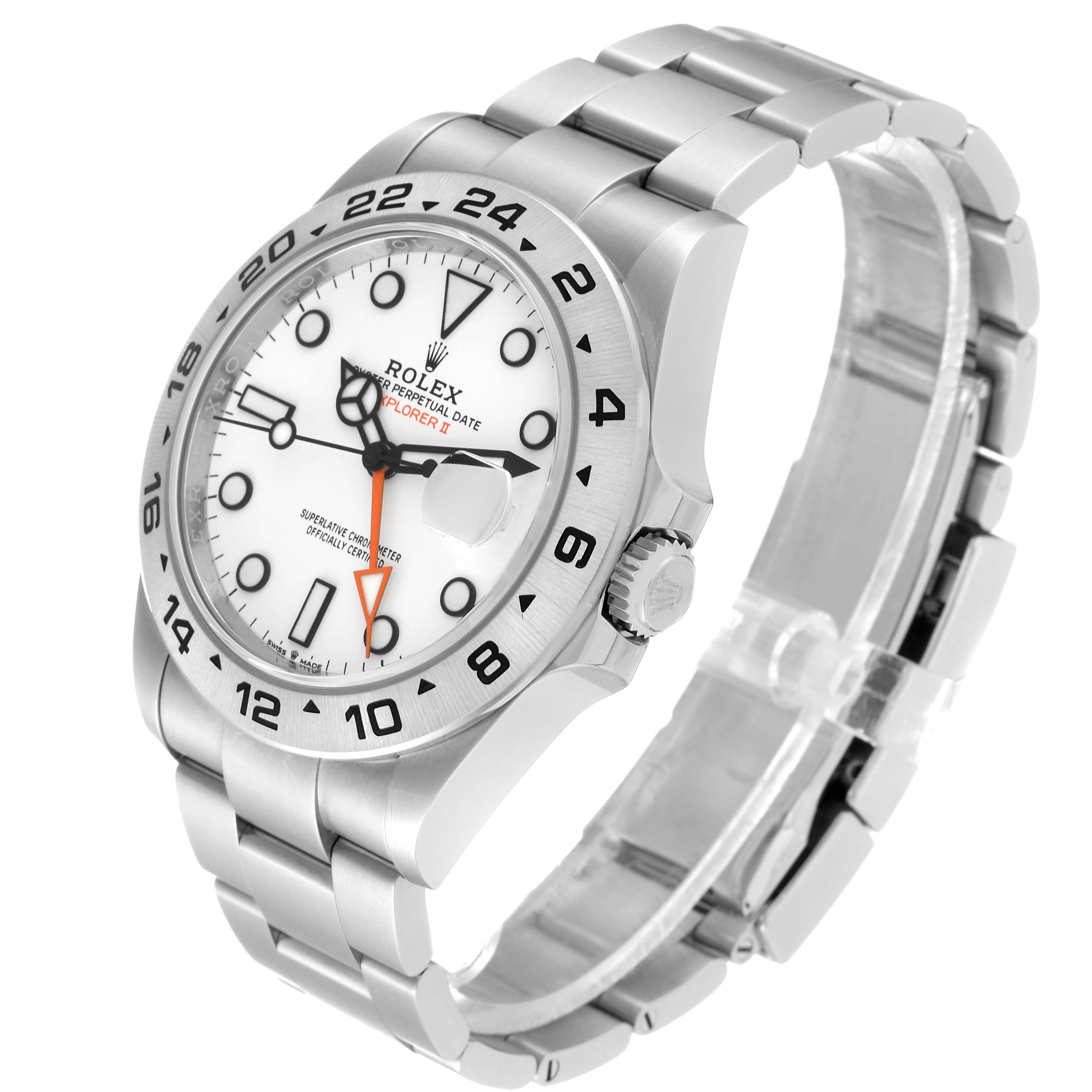 The image shows a side angle view of a Rolex Explorer 226570 Men
s Stainless Steel White Dial 226570 Men
s Stainless Steel White Dial watch, highlighting the bezel, dial, and bracelet.