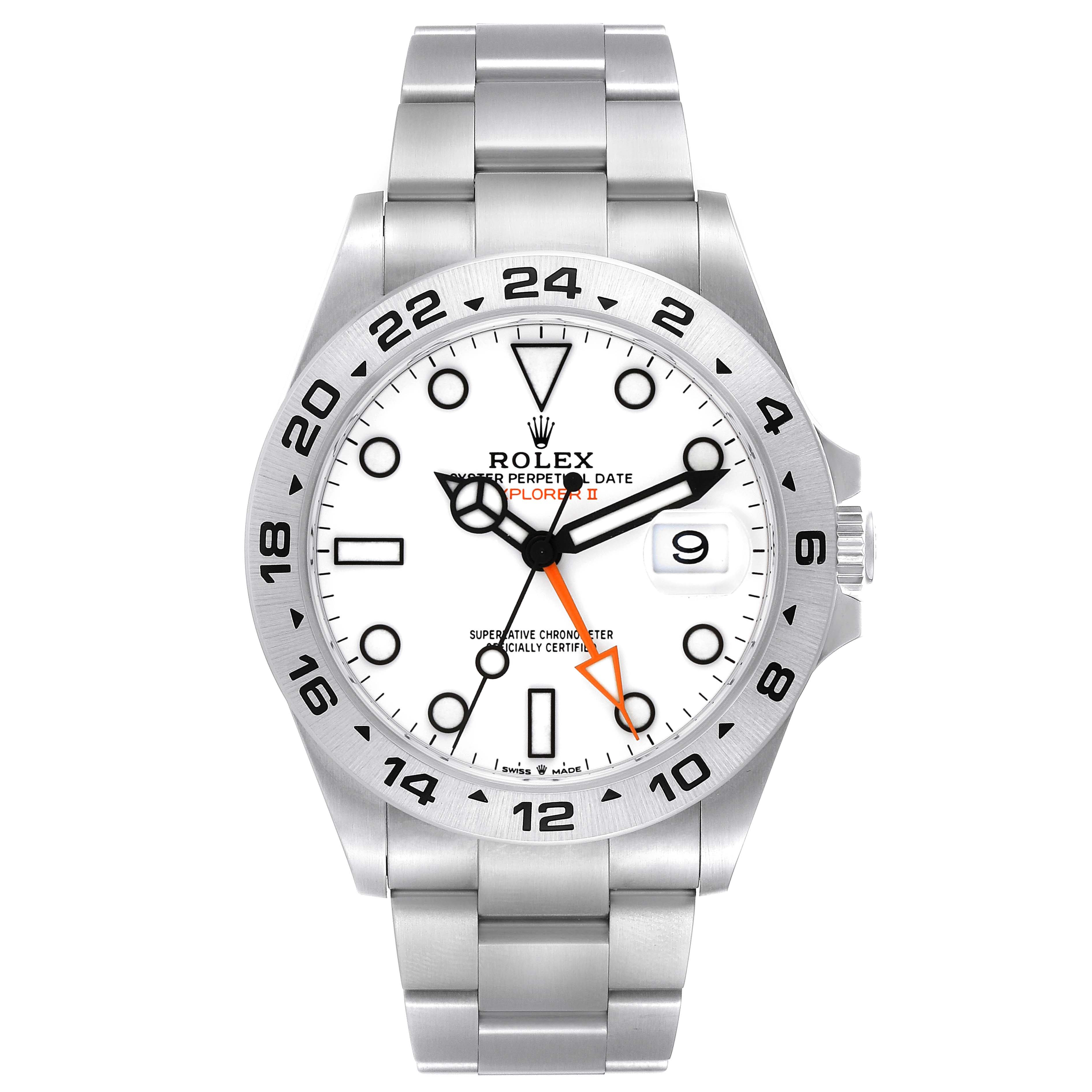 The image displays a Rolex Explorer 226570 Men
s Stainless Steel White Dial 226570 Men
s Stainless Steel White Dial watch, showcasing the bezel, dial, case, and bracelet from a front angle.