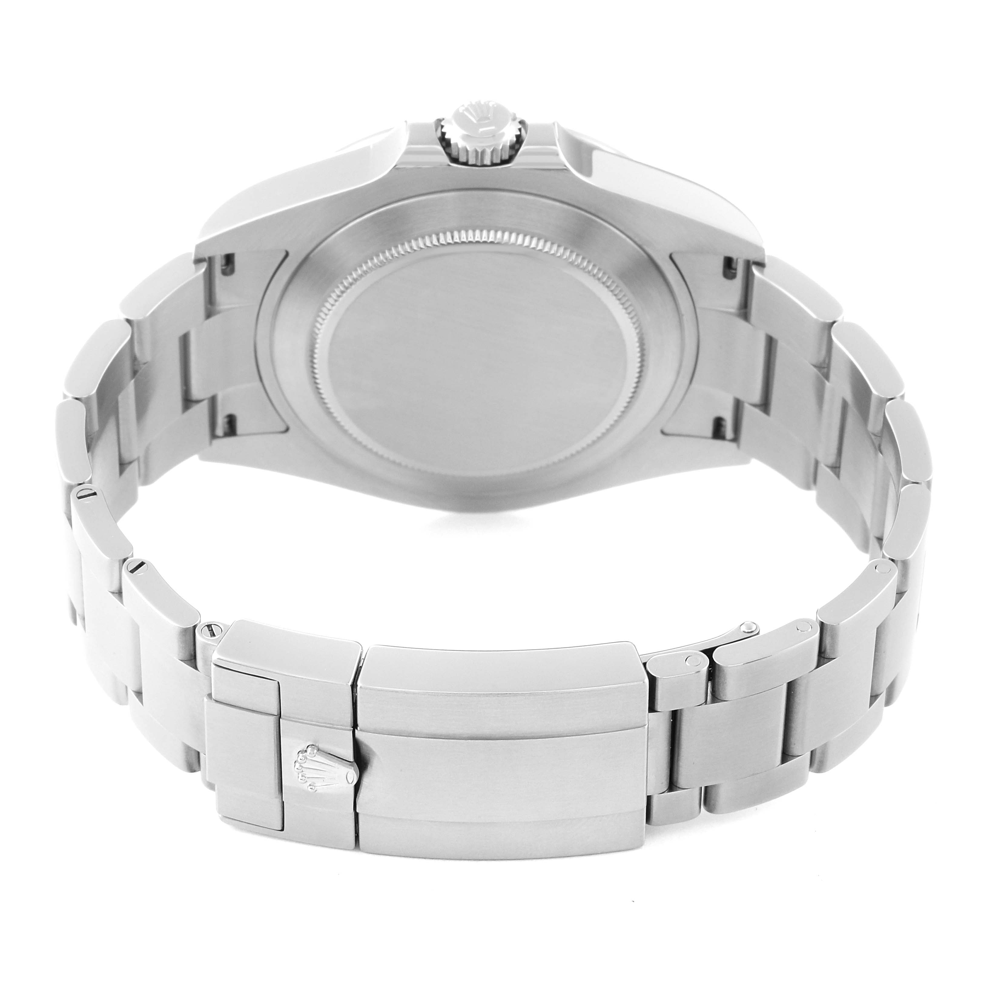 This image shows the back and clasp of a Rolex Explorer 226570 Men
s Stainless Steel White Dial 226570 Men
s Stainless Steel White Dial watch, highlighting the bracelet and case back from a rear angle.