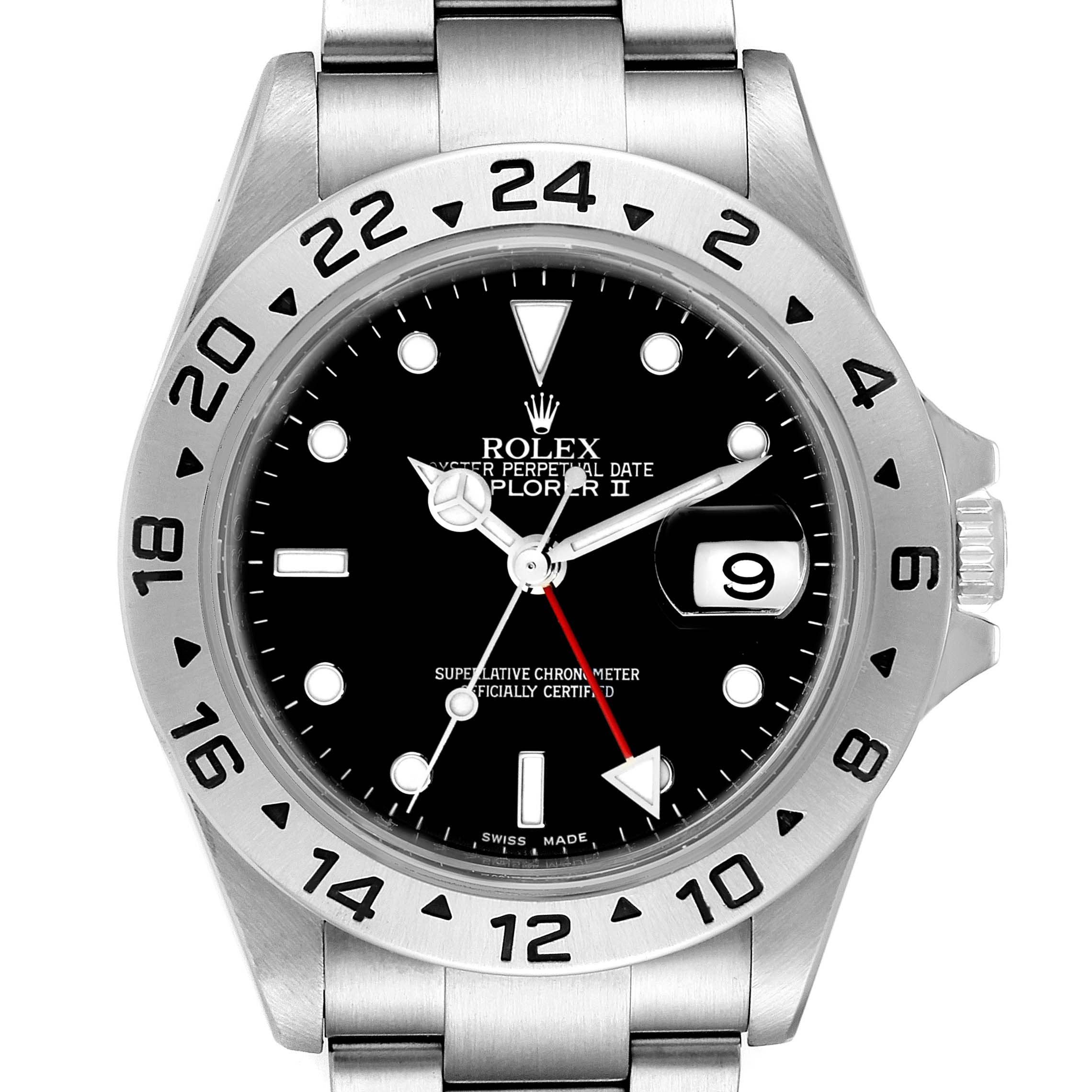 The image shows a Rolex Explorer 16570 Men
s Stainless Steel Black Dial 16570 Men
s Stainless Steel Black Dial watch facing directly, highlighting the bezel, dial, hands, and bracelet.