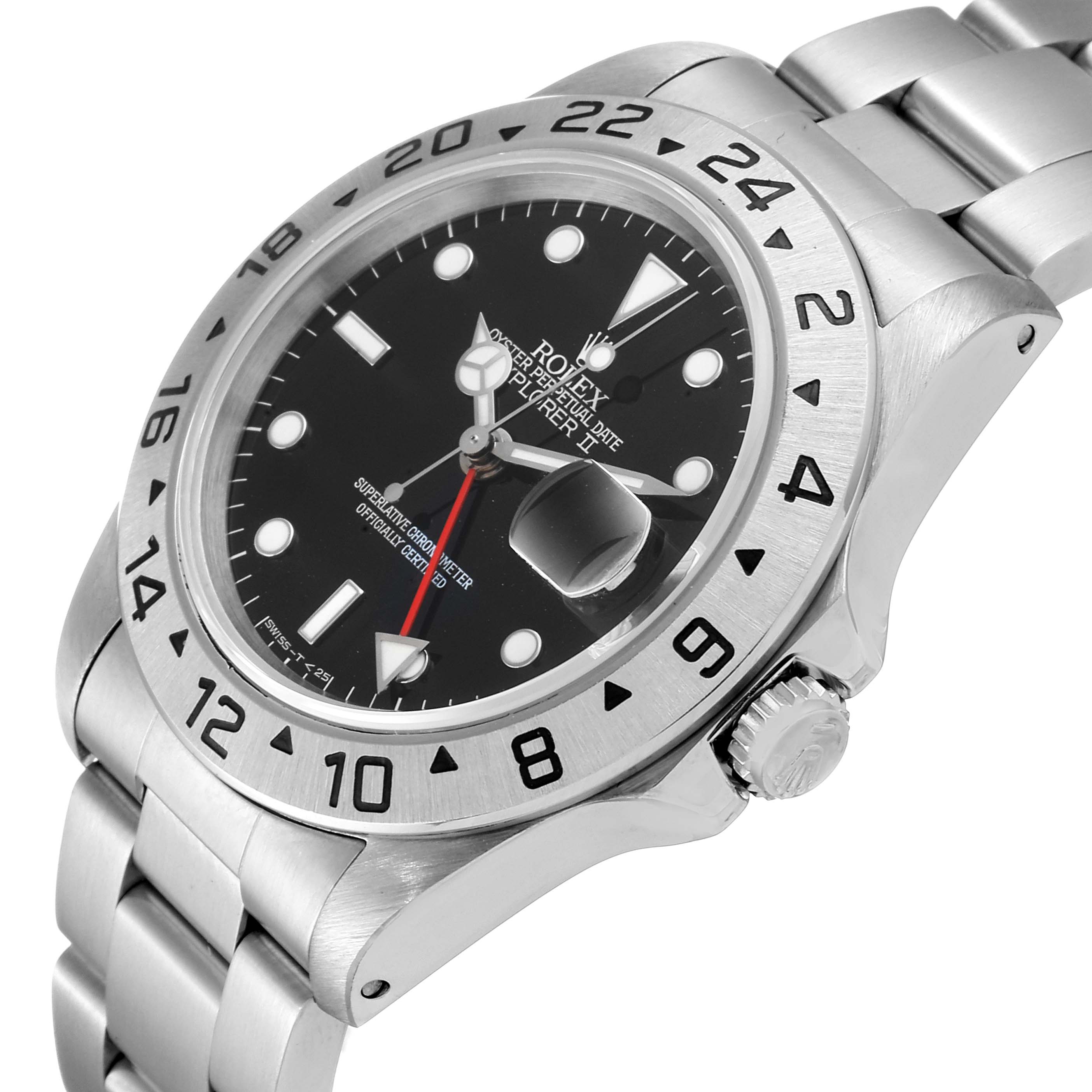 This is a Rolex Explorer 16570 Men
s Stainless Steel Black Dial 16570 Men
s Stainless Steel Black Dial watch shown at a slight angle, highlighting the dial, bezel, crown, and part of the bracelet.