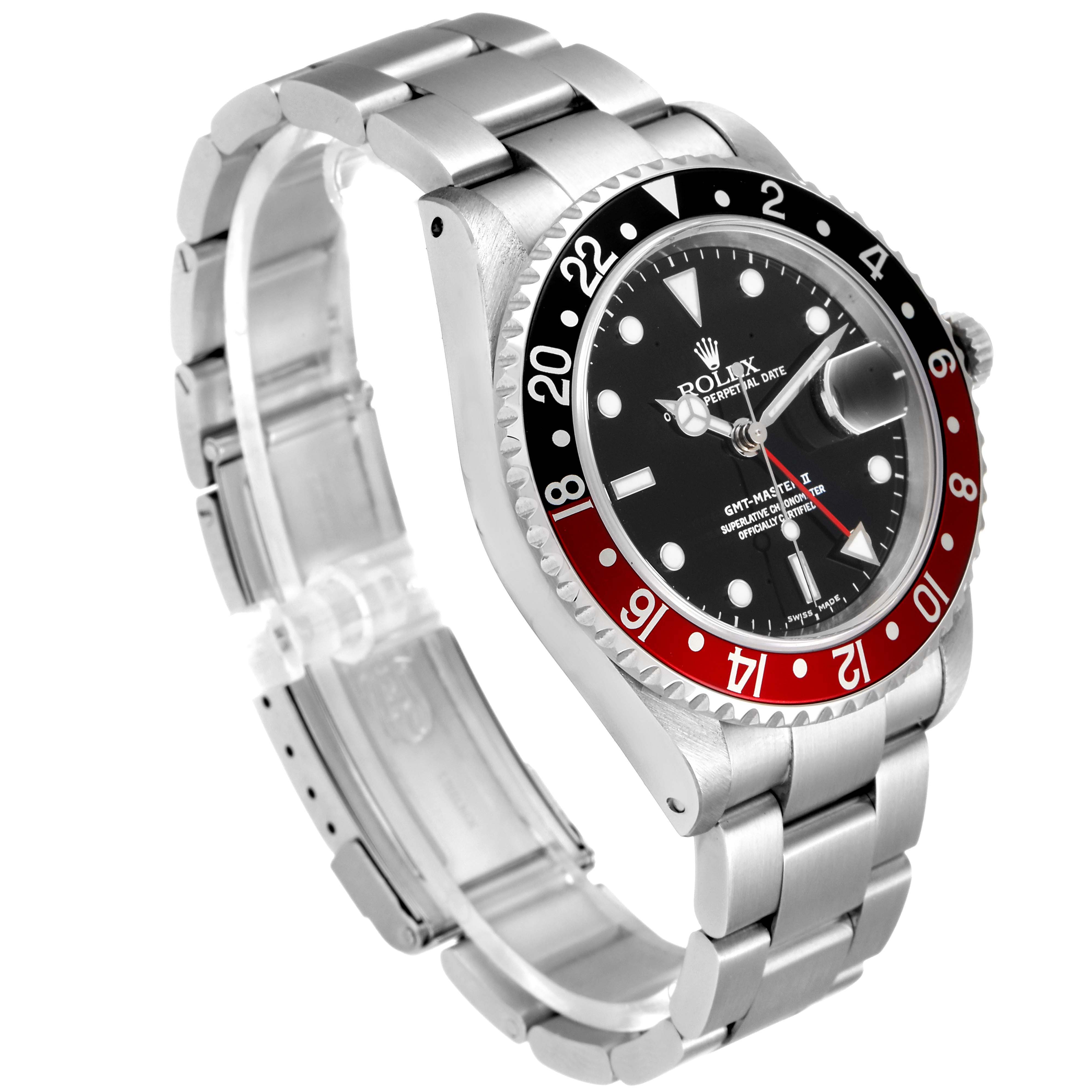 This image shows a Rolex GMT-Master 16710 Men's Stainless Steel Black Dial 16710 Men's Stainless Steel Black Dial watch from a front-left angle, highlighting the bezel, dial, and bracelet.
