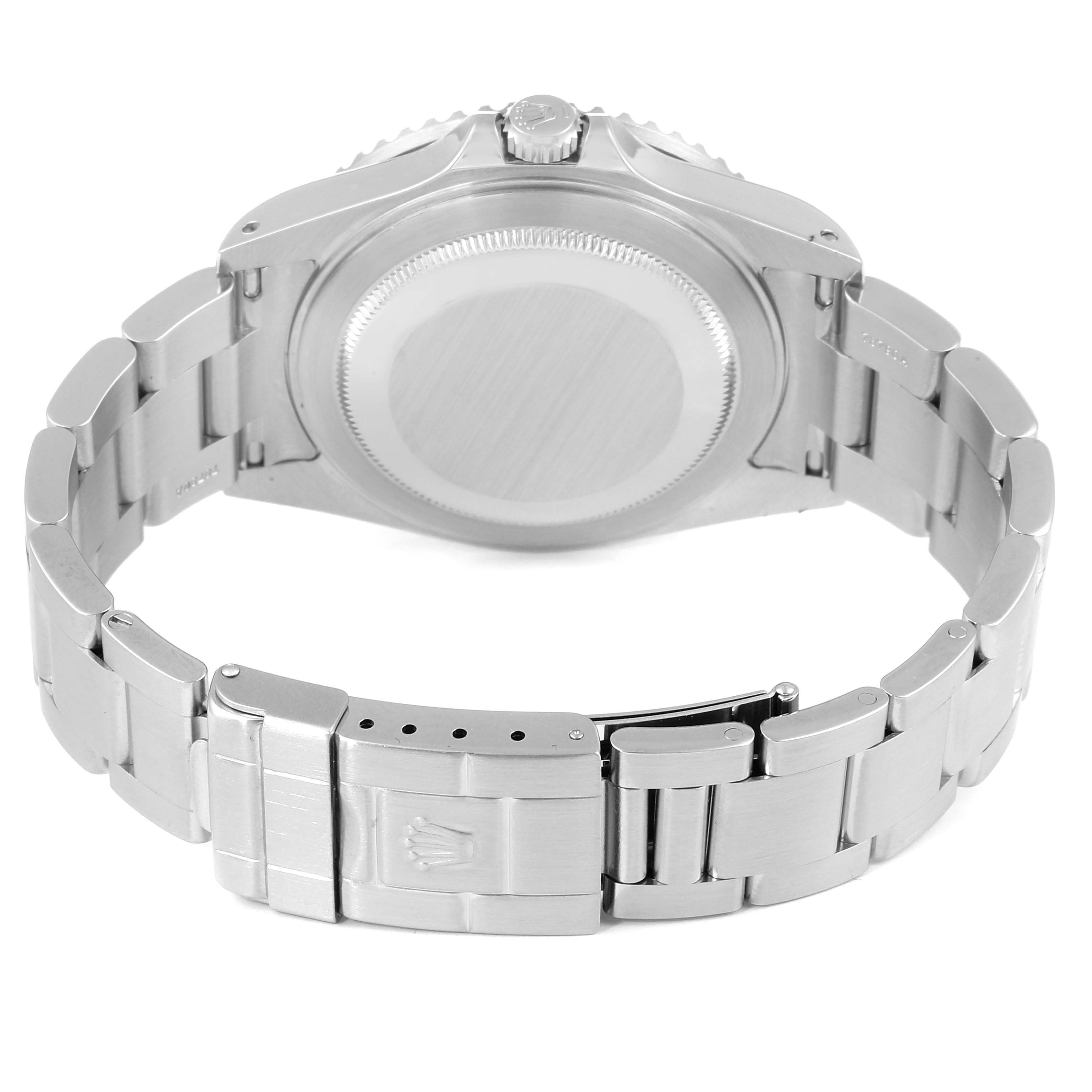 This image shows the back view of a Rolex GMT-Master 16710 Men's Stainless Steel Black Dial 16710 Men's Stainless Steel Black Dial watch, highlighting the case back, bracelet, and clasp.