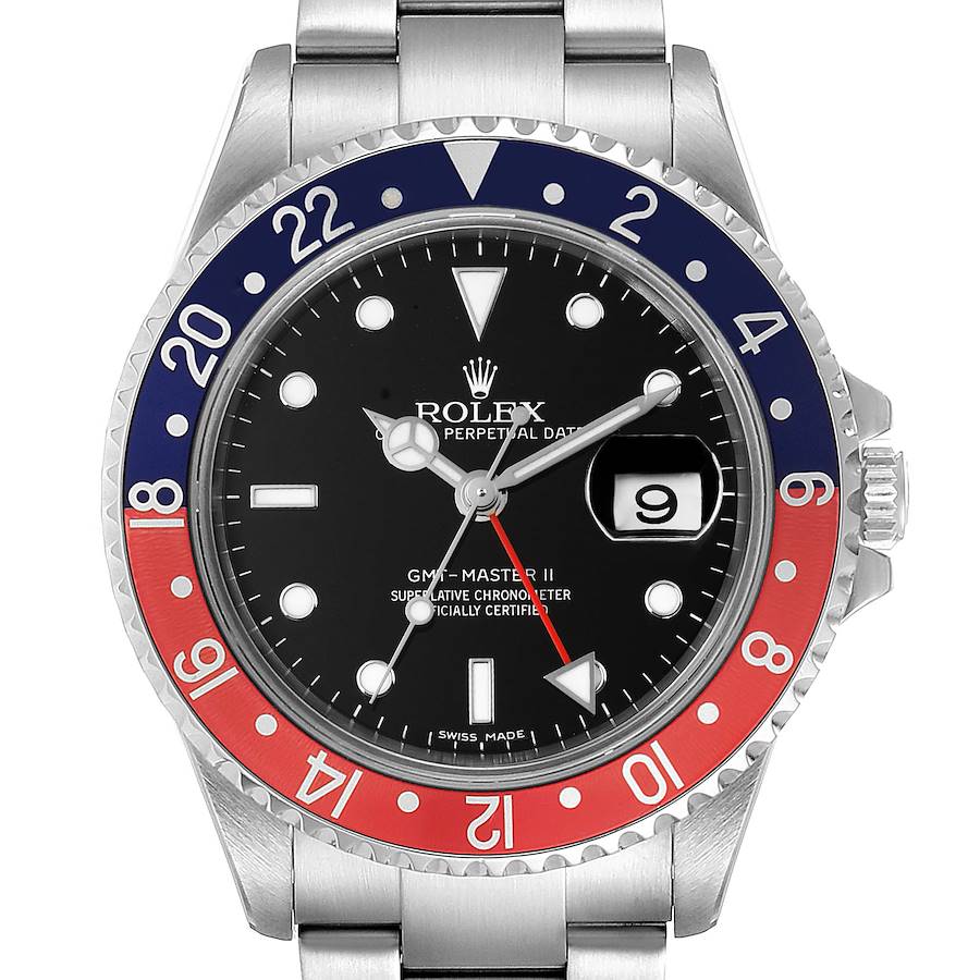 Rolex GMT Master II Error Dial Pepsi Bezel Steel Mens Watch 16710 SwissWatchExpo