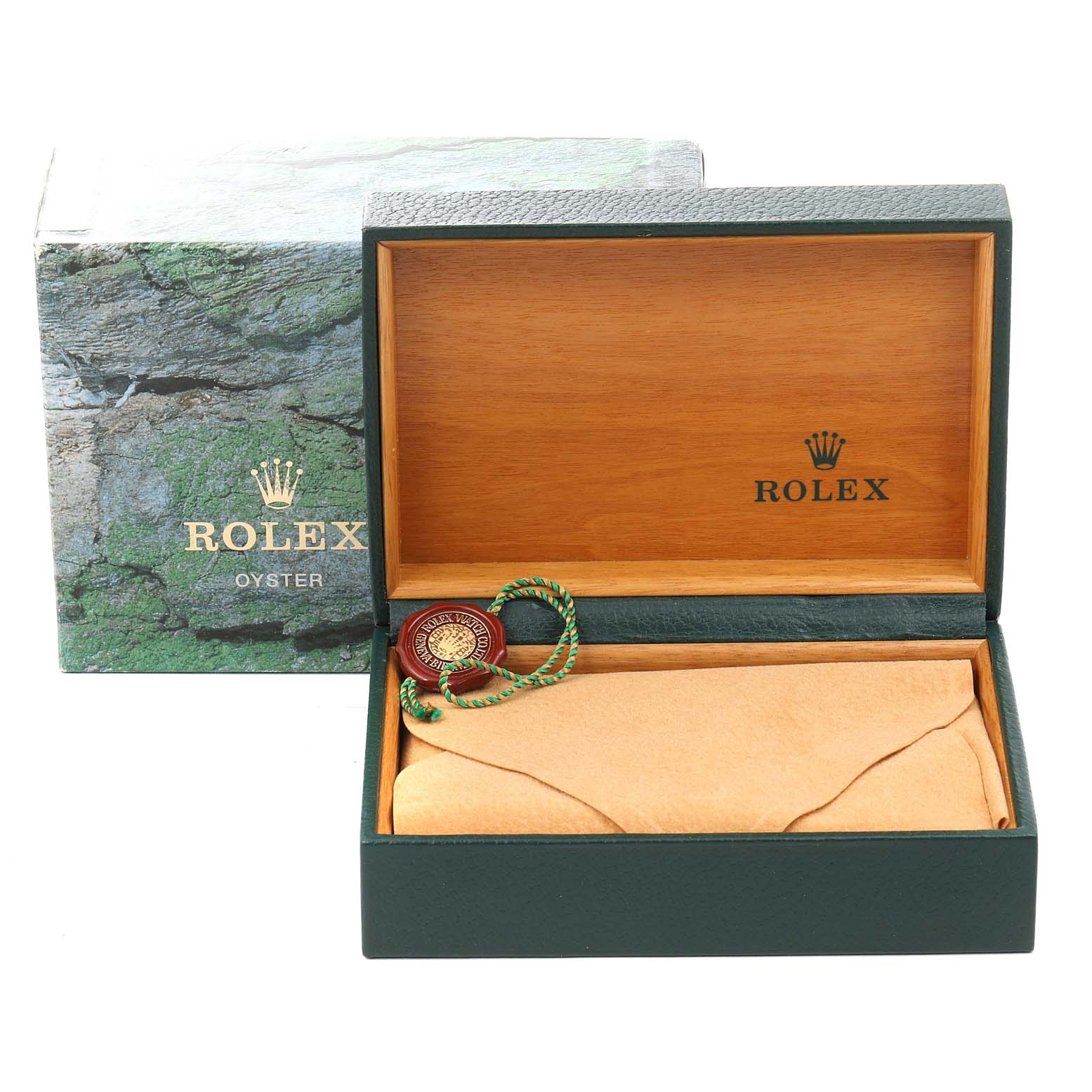 The image shows the open presentation box and outer box for the Rolex GMT-Master 16710 Men's Stainless Steel Black Dial 16710 Men's Stainless Steel Black Dial watch, with the watch inside a protective cover.