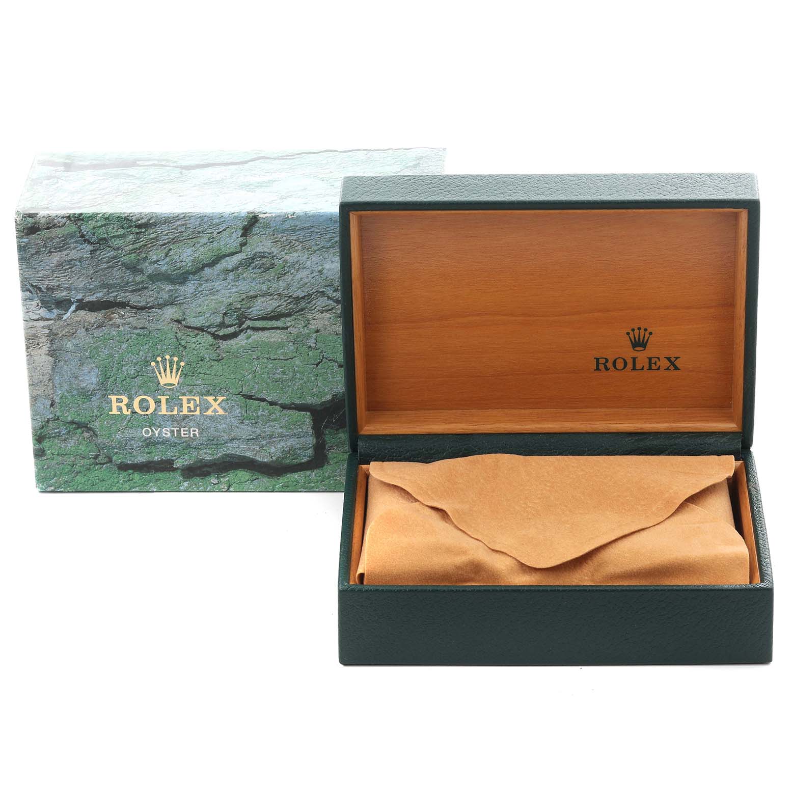 The image shows a Rolex GMT-Master 16713 Men's Steel and Gold (two tone) Black Dial 16713 Men's Steel and Gold (two tone) Black Dial box and a pouch inside; the watch itself is not visible.