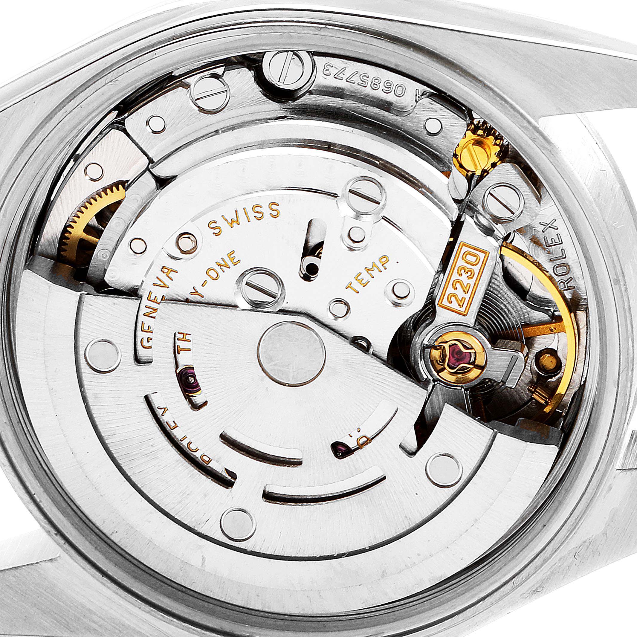 The image shows the internal mechanism of a Rolex Oyster Perpetual 76080 Women
s Stainless Steel Blue Dial 76080 Women
s Stainless Steel Blue Dial watch from a top-down angle.