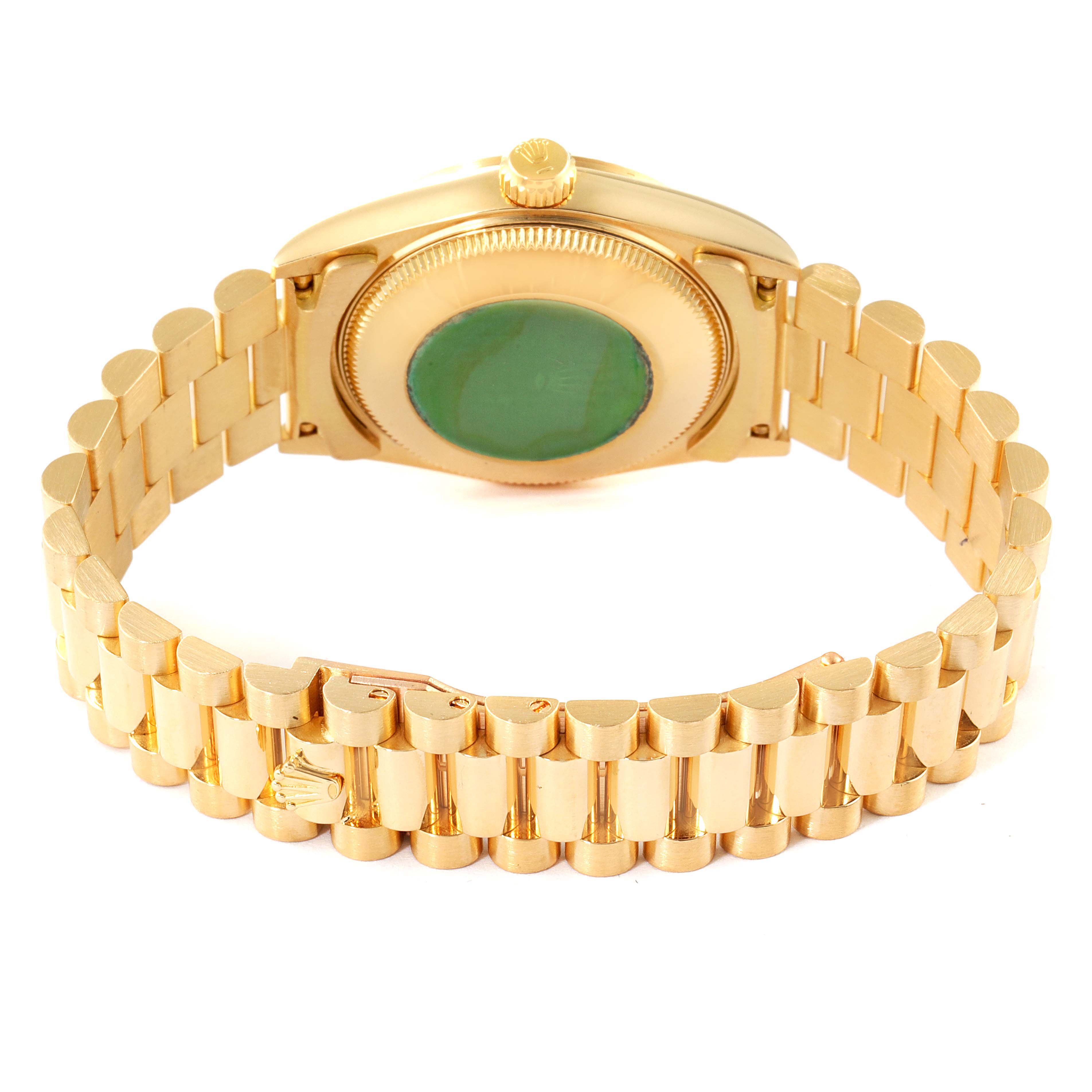 This image shows the back and bracelet of a Rolex President 68278 Women
s Yellow Gold Champagne Dial 68278 Women
s Yellow Gold Champagne Dial model watch, viewed from the rear.