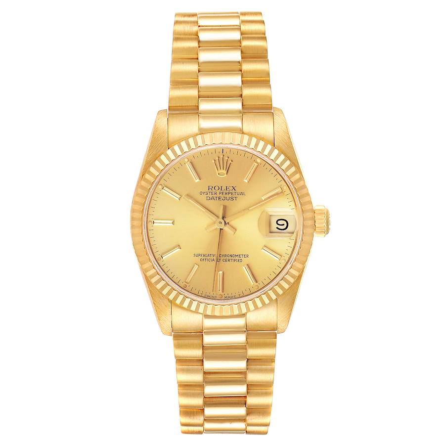 Rolex President Datejust 31 Midsize Yellow Gold Ladies Watch 68278