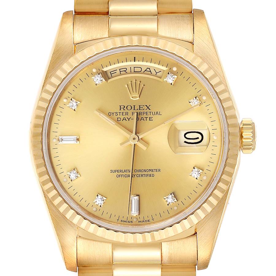 Rolex President Day-Date Yellow Gold Diamond Dial Mens Watch 18238 SwissWatchExpo