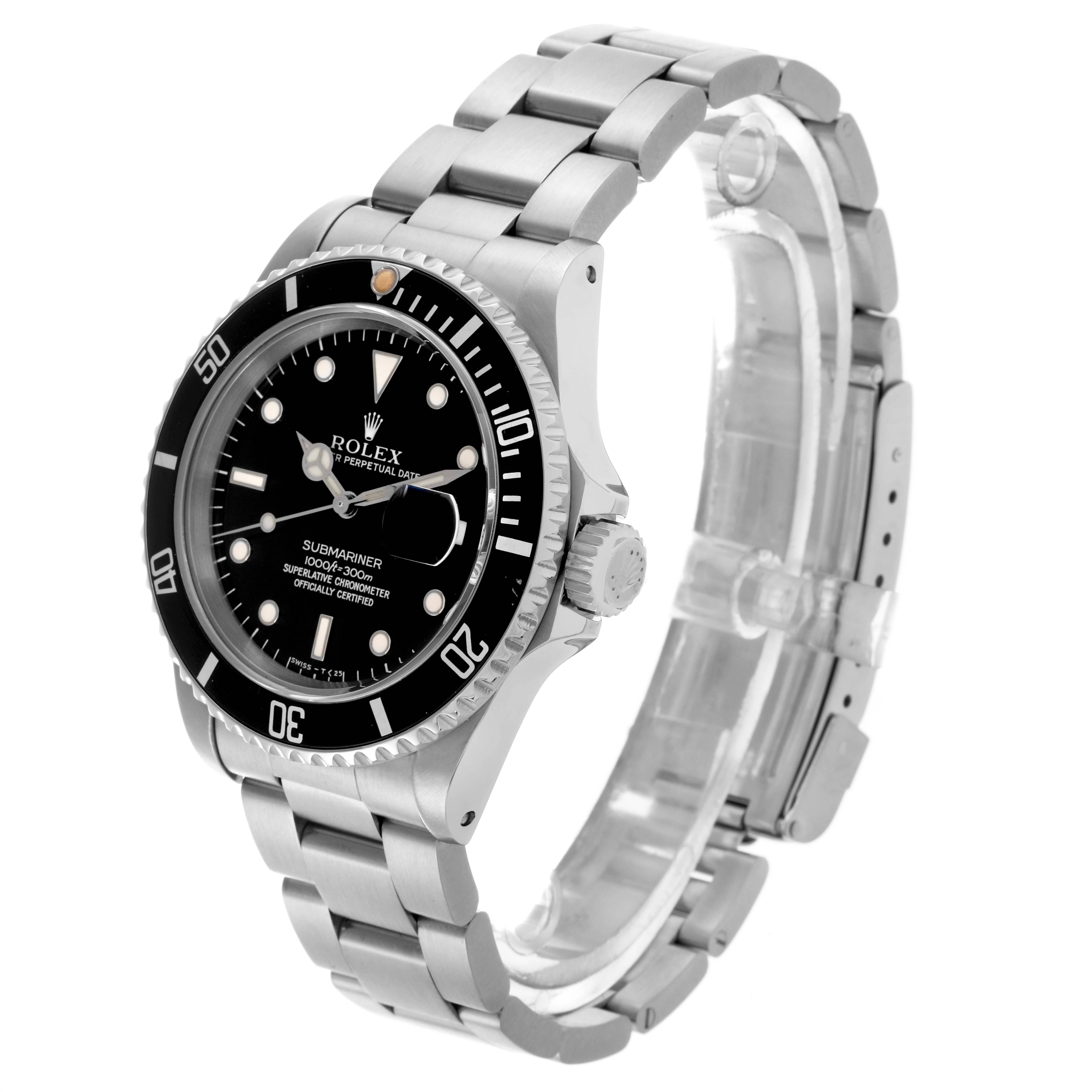 The Rolex Submariner 16610 Men's Stainless Steel Black Dial 16610 Men's Stainless Steel Black Dial watch is shown at a three-quarter angle, displaying the bezel, crown, dial, and bracelet.