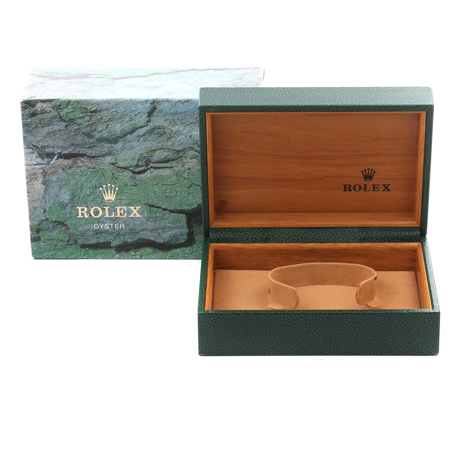 The image shows a Rolex Submariner 16610 Men's Stainless Steel Black Dial 16610 Men's Stainless Steel Black Dial watch box and an outer sleeve, both at a front angle.