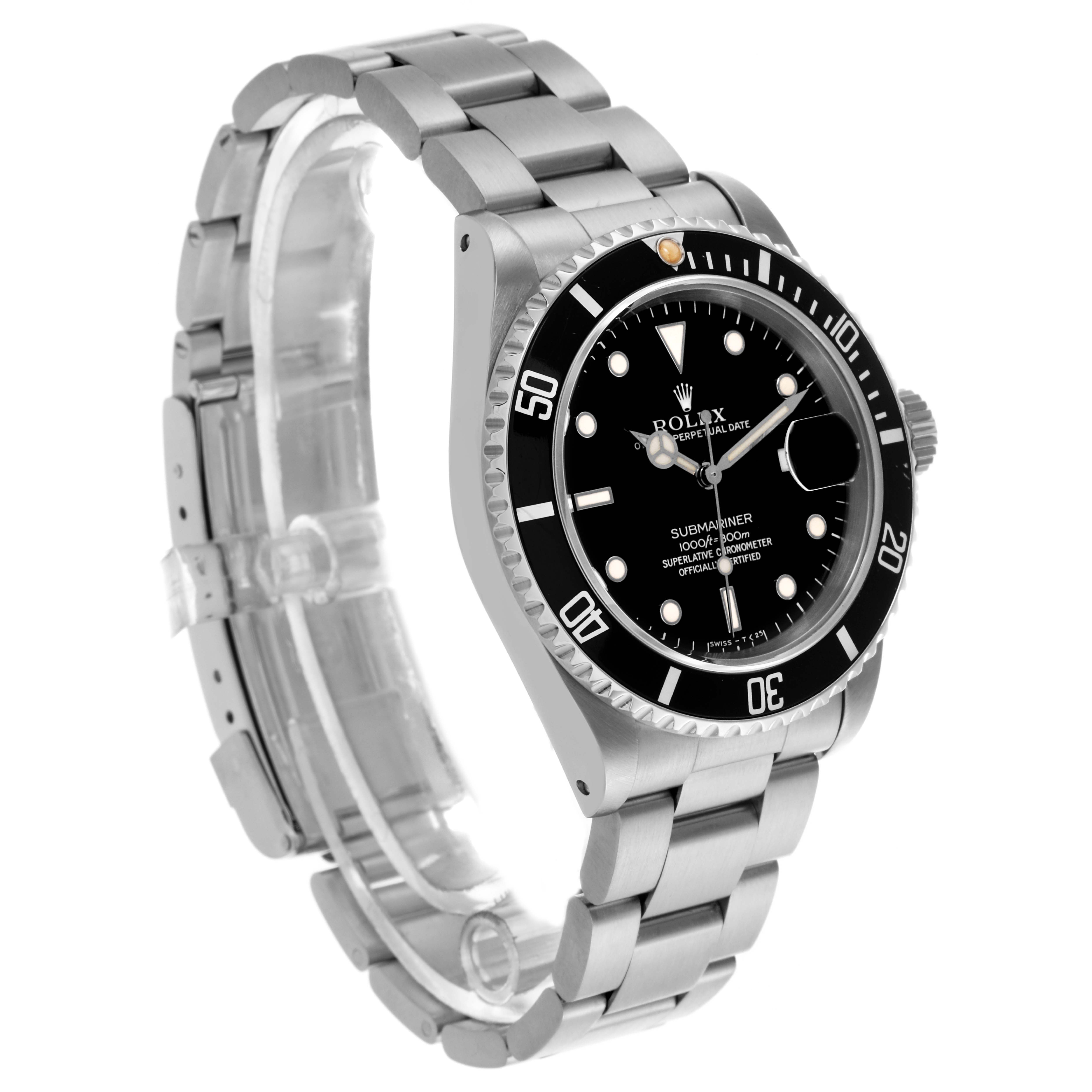 The image shows a Rolex Submariner 16610 Men's Stainless Steel Black Dial 16610 Men's Stainless Steel Black Dial watch at a three-quarter angle, highlighting the bezel, dial, and bracelet.