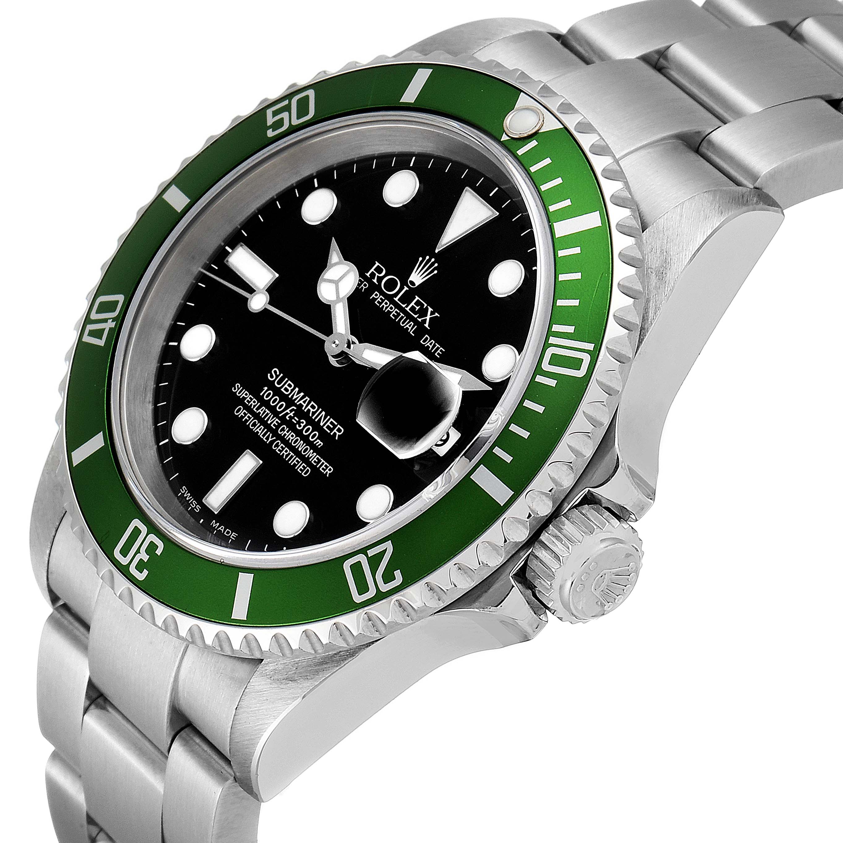 The Rolex Submariner 16610LV Men's Stainless Steel Black Dial 16610LV Men's Stainless Steel Black Dial watch is shown at a slight angle displaying the face, bezel, crown, and part of the bracelet.