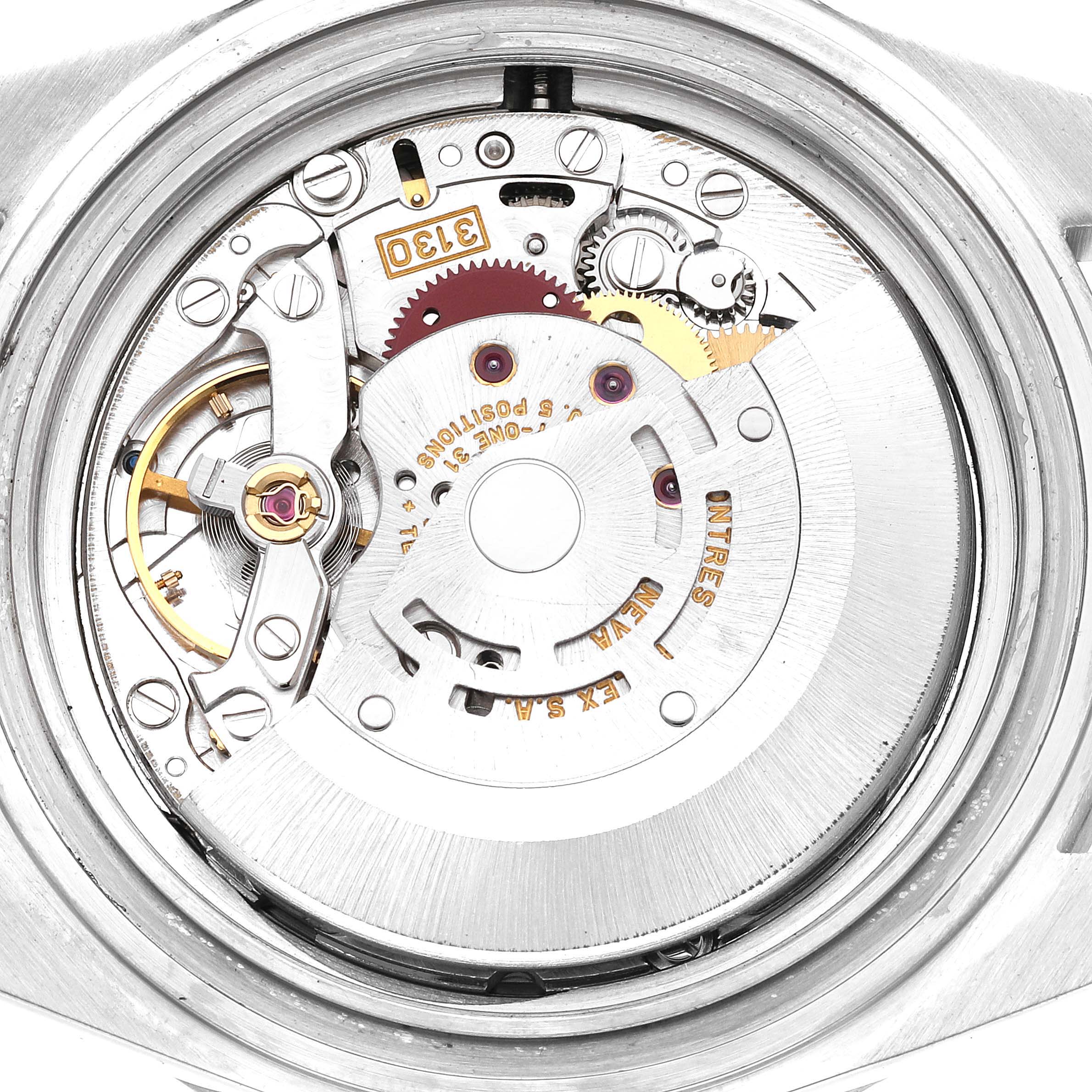 This image shows the internal mechanism from the back of a Rolex Submariner 14060 Men
s Stainless Steel Black Dial 14060 Men
s Stainless Steel Black Dial watch.