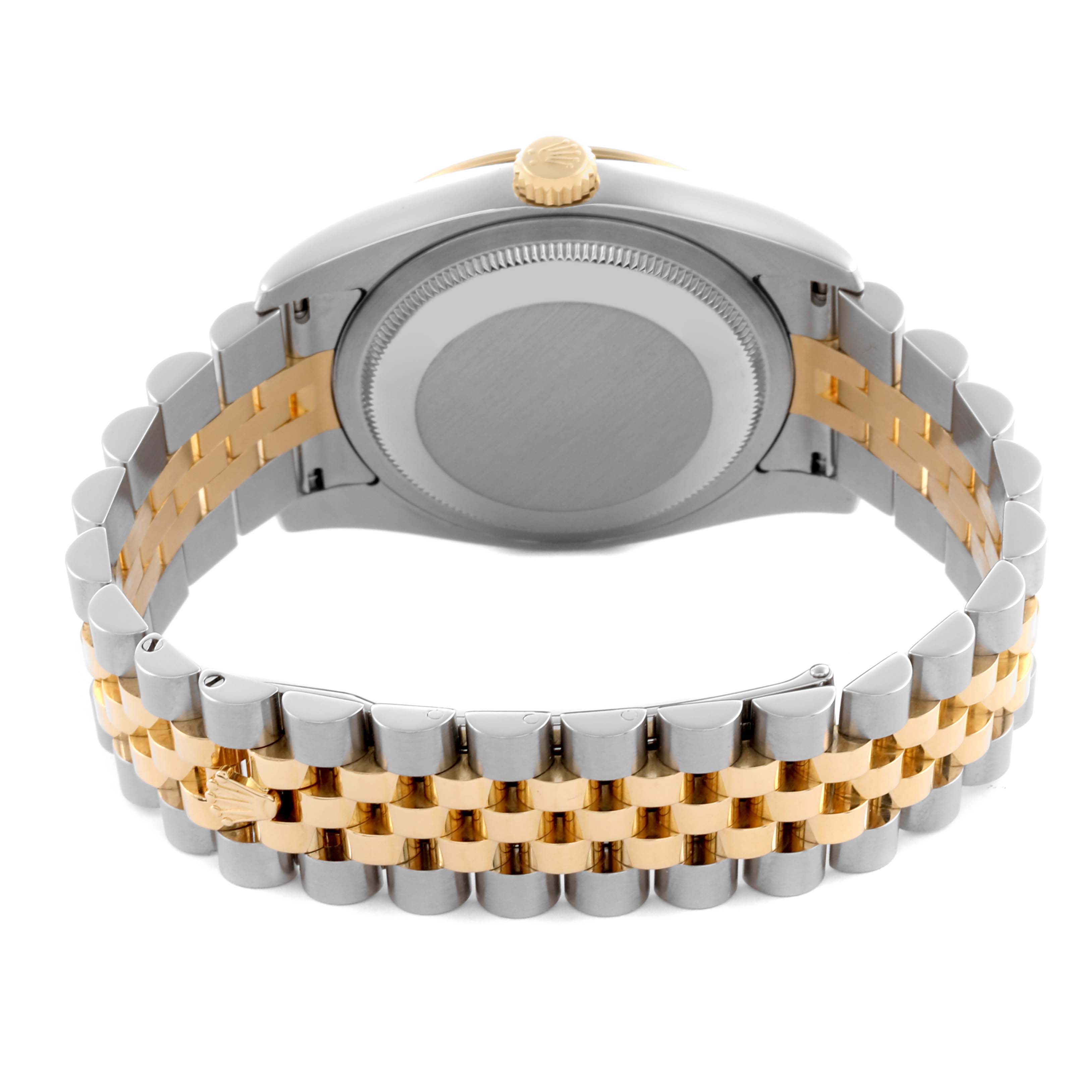 The image shows the back view of a Rolex Turn-o-Graph 116263 Men
s Steel and Gold (two tone) Grey Dial 116263 Men
s Steel and Gold (two tone) Grey Dial watch, highlighting the bracelet and case back.