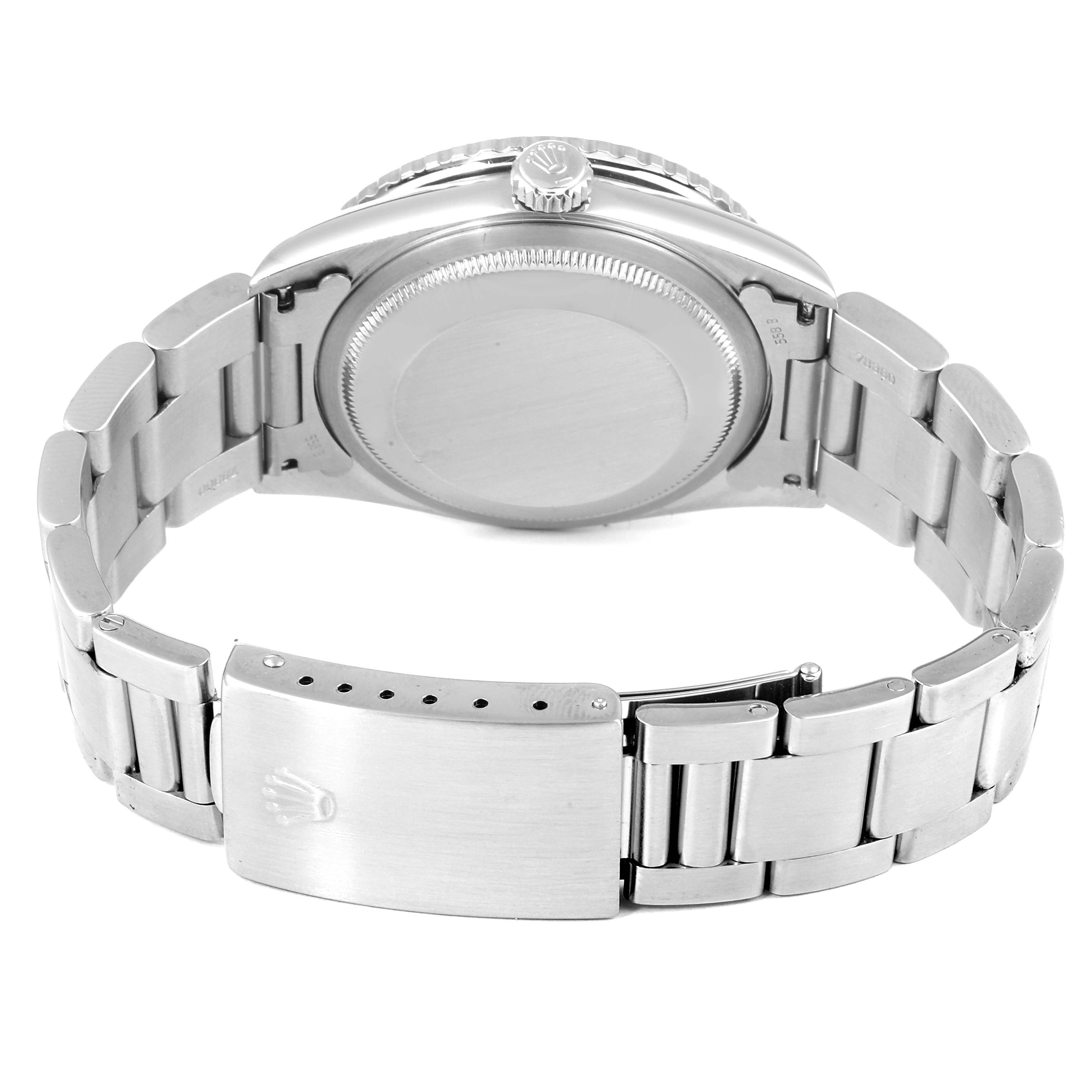 The image shows the back case and bracelet of a Rolex Turn-o-Graph 16264 Men
s Stainless Steel White Dial 16264 Men
s Stainless Steel White Dial watch from a rear angle.