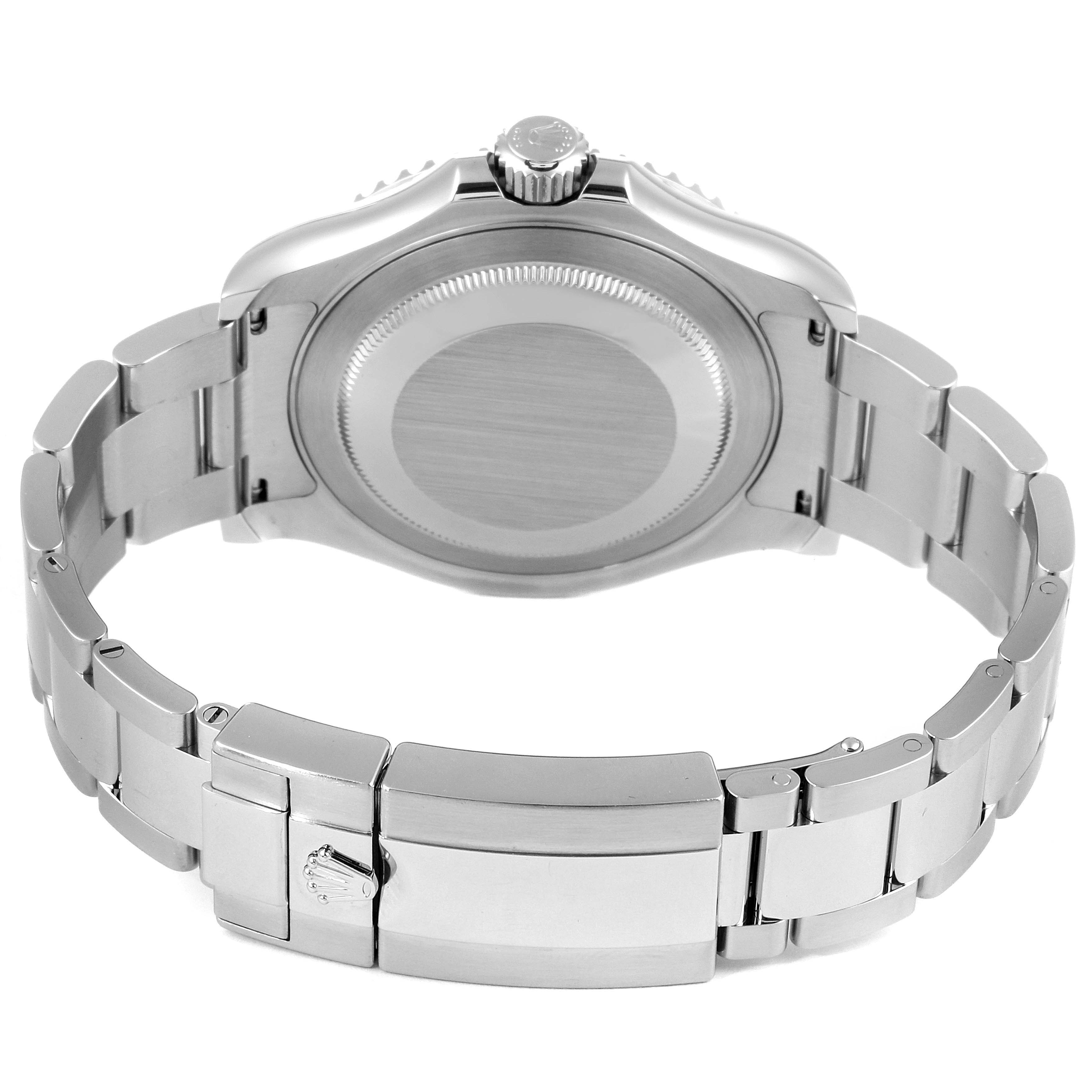 This image shows the back view of the Yacht-Master Rolex watch, including the case back, bracelet, and clasp.
