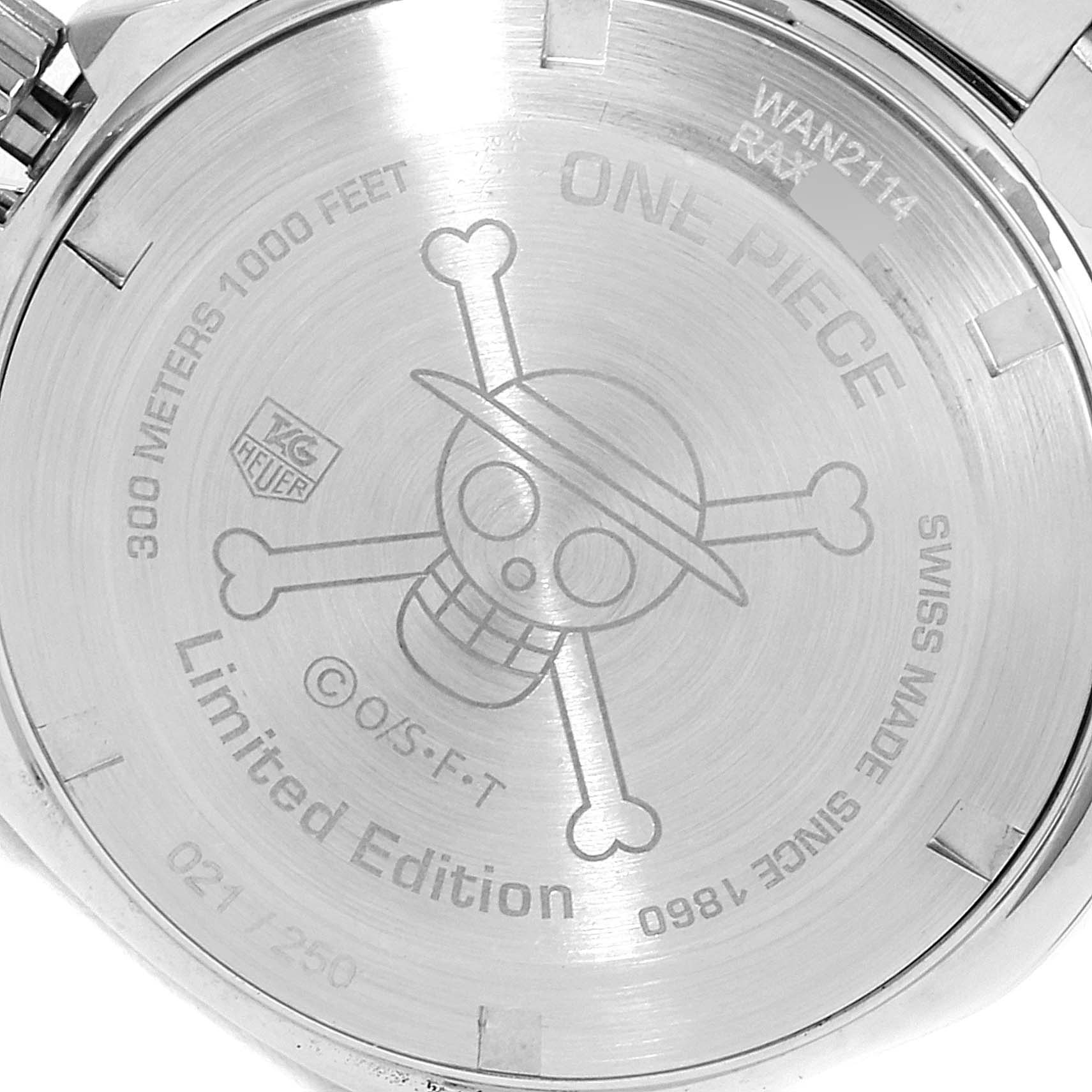 This image shows the back of a Tag Heuer Limited Edition WAY2114 Men
s Stainless Steel Black Dial WAY2114 Men
s Stainless Steel Black Dial WAN2114 watch, featuring engravings and a unique design.