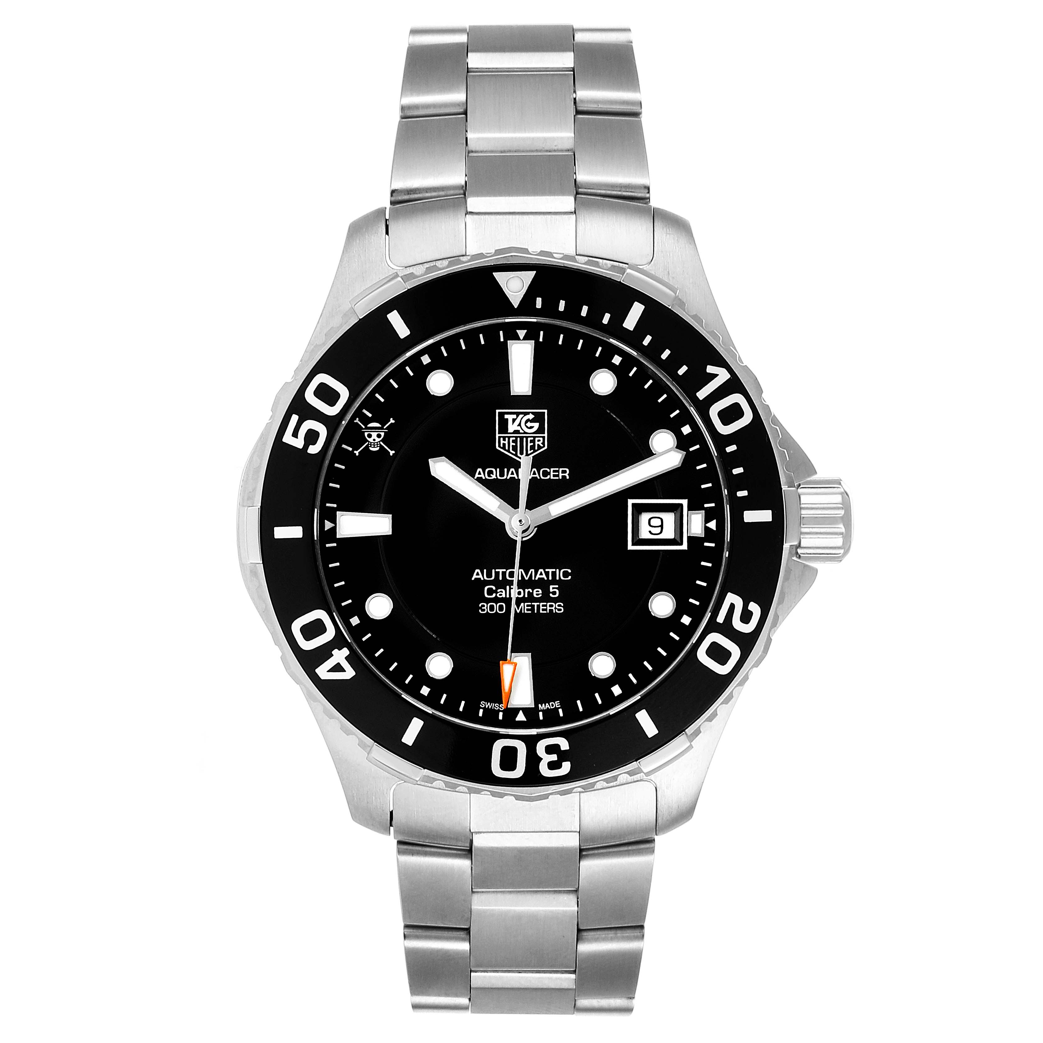 The image shows a front view of the Tag Heuer Aquaracer Limited Edition watch, featuring its dial, bezel, and bracelet.