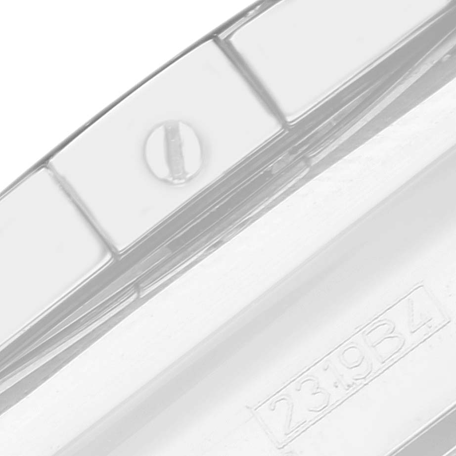 This image shows a close-up view of the link bracelet and a part of the case back of a Breitling Chronomat AB0115 Men's Stainless Steel Mother of Pearl Dial AB0115 Men's Stainless Steel Mother of Pearl Dial watch.