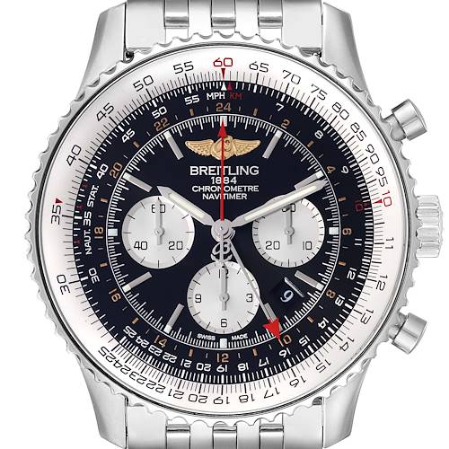 Photo of Breitling Navitimer GMT 48mm Black Dial Steel Mens Watch AB0441 Box Card