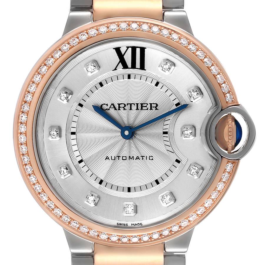 Cartier Ballon Bleu Steel Rose Gold Diamond Bezel Ladies Watch W3BB0004 SwissWatchExpo