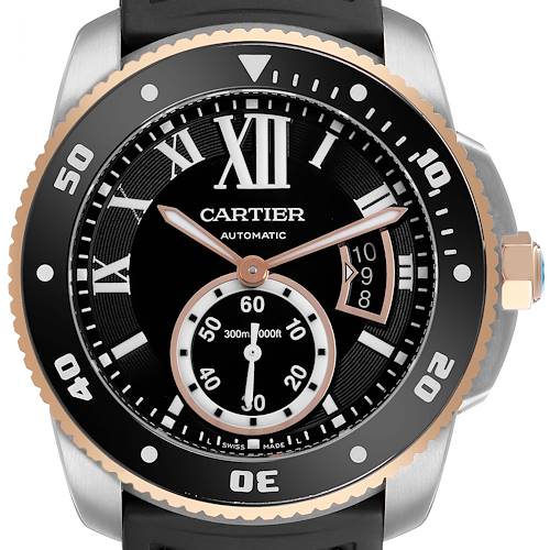 Photo of Cartier Calibre Diver Steel Rose Gold Black Dial Mens Watch W7100055 Box Papers