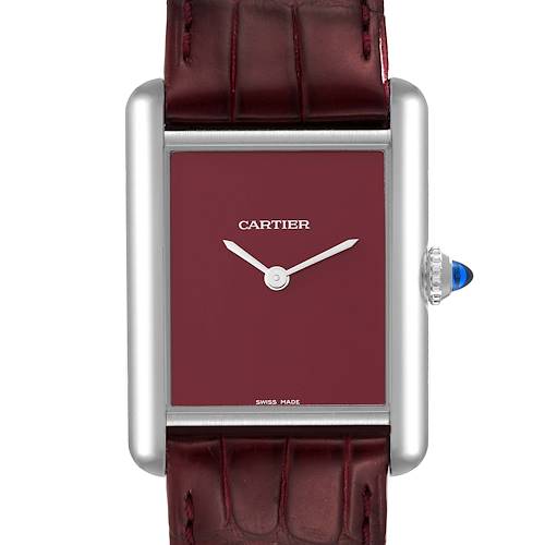 Photo of Cartier Tank Must Large Steel Burgundy Dial Ladies Watch WSTA0054 Box Card