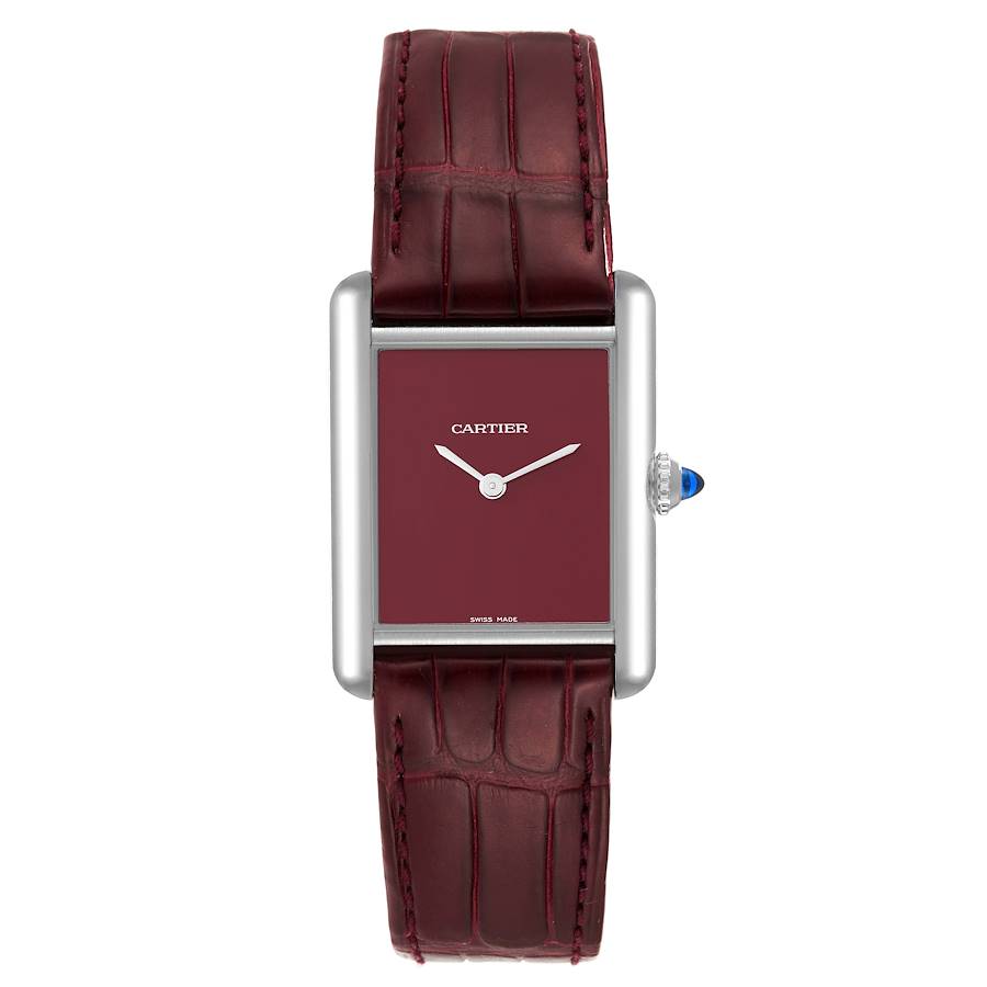 Cartier Tank Must Large Steel Burgundy Dial Ladies Watch WSTA0054 Box ...