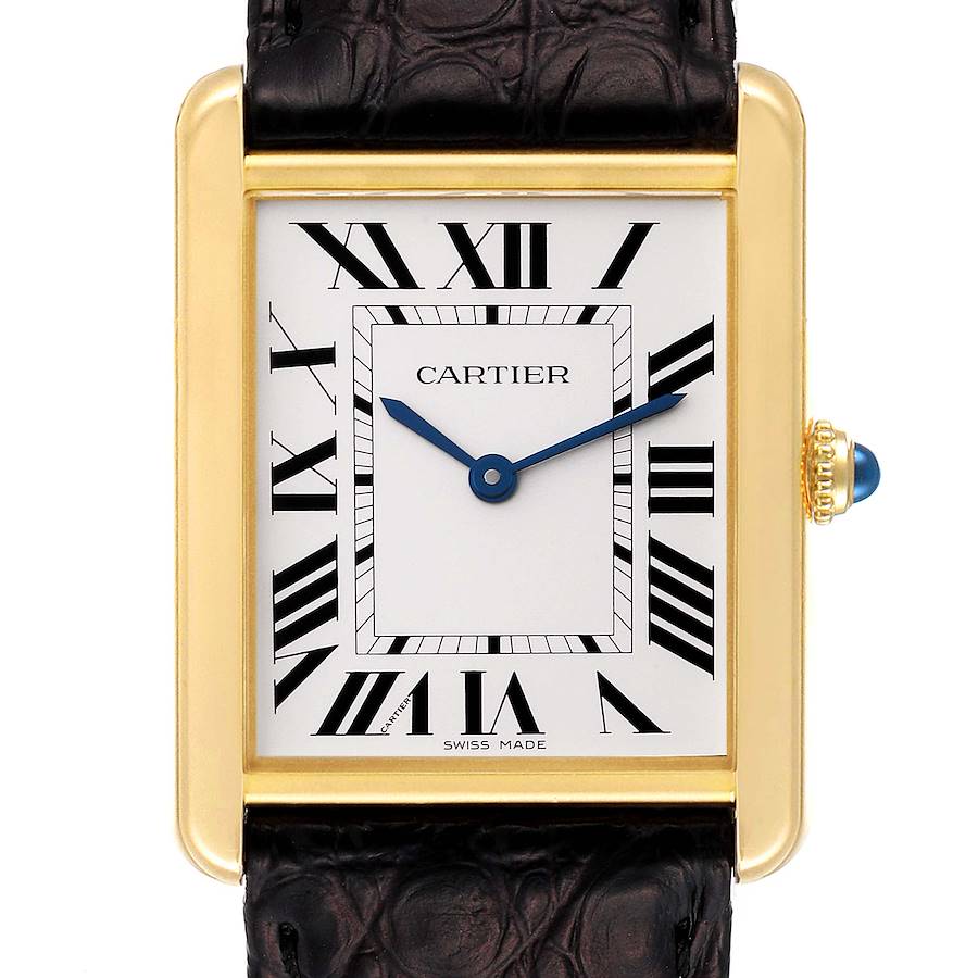 Cartier Tank Solo Yellow Gold Steel Black Strap Large Watch W5200004 SwissWatchExpo