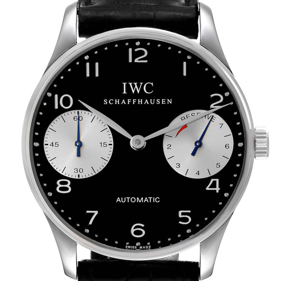 IWC Portuguese 7 Day Black Dial Limited Edition Steel Mens Watch IW500001 SwissWatchExpo