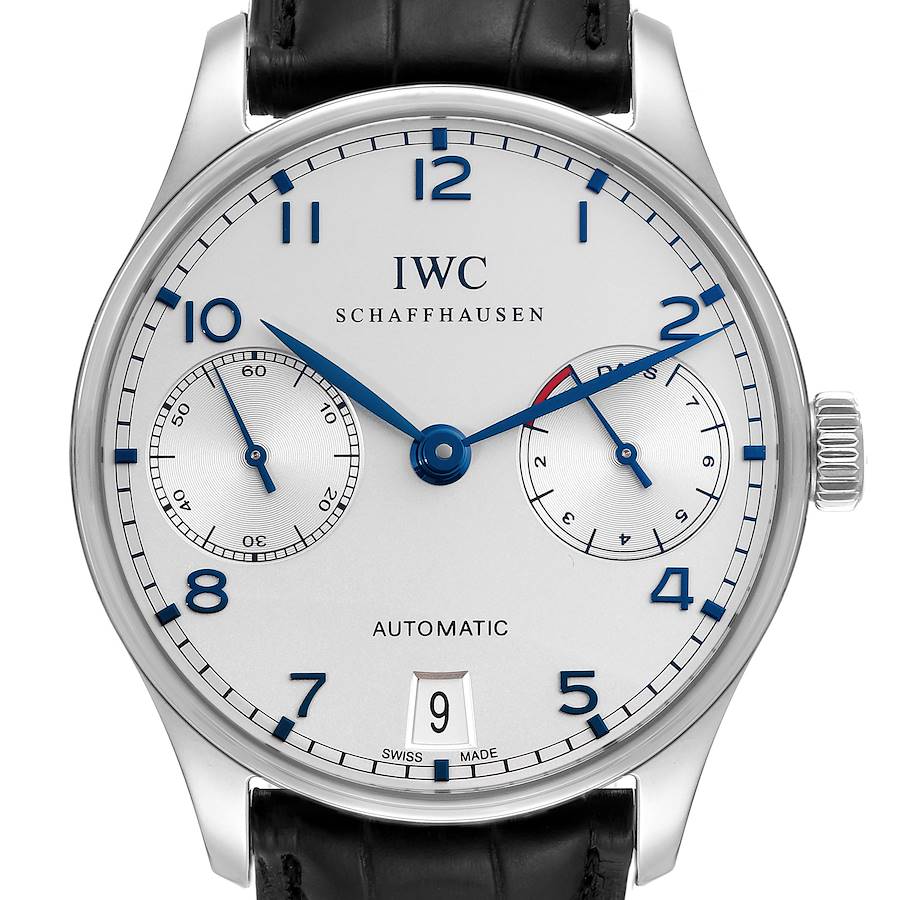 IWC Portuguese Automatic Silver Dial Steel Mens Watch IW500107 Box Card SwissWatchExpo