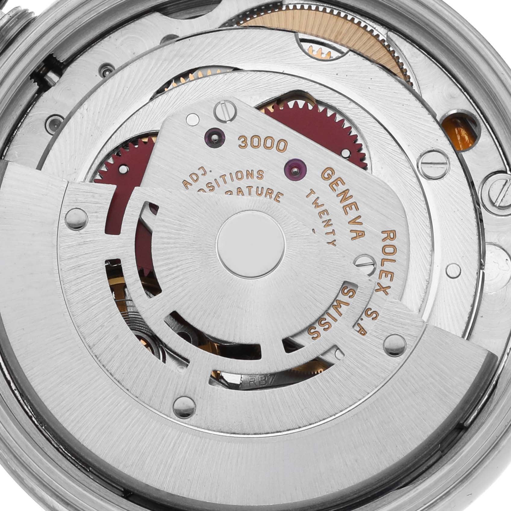 The image shows the internal movement mechanism of the Rolex Air-King 14000 Men's Stainless Steel Blue Dial 14000 Men's Stainless Steel Blue Dial watch from a top-down angle.