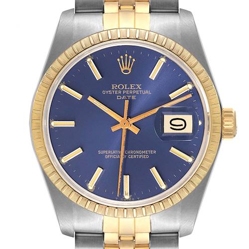 Photo of Rolex Date Steel Yellow Gold Blue Dial Vintage Mens Watch 1505