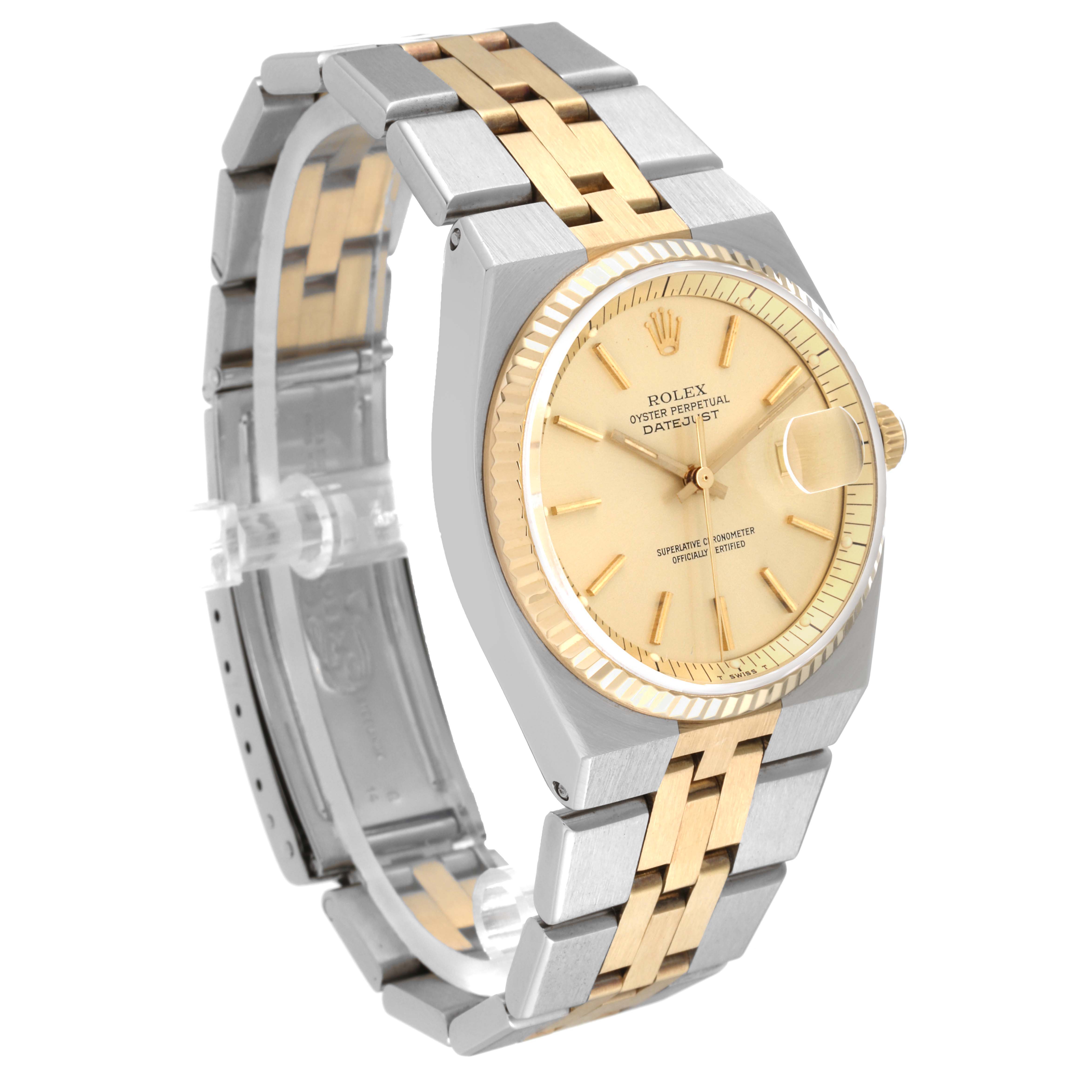 The Rolex Vintage Collection 1630 Men's Steel and Gold (two tone) Champagne Dial 1630 Men's Steel and Gold (two tone) Champagne Dial watch is shown at a three-quarter angle displaying its dial, bezel, and two-tone bracelet.