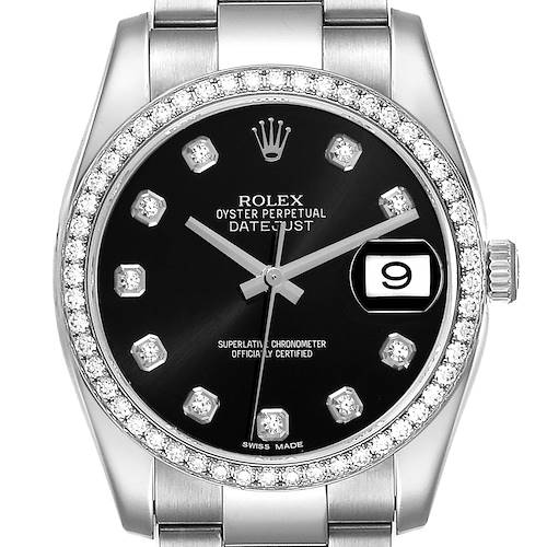 Photo of Rolex Datejust Black Dial Diamond Steel Mens Watch 116244