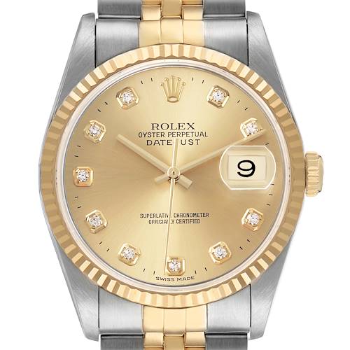 Photo of Rolex Datejust Champagne Diamond Dial Steel Yellow Gold Mens Watch 16233