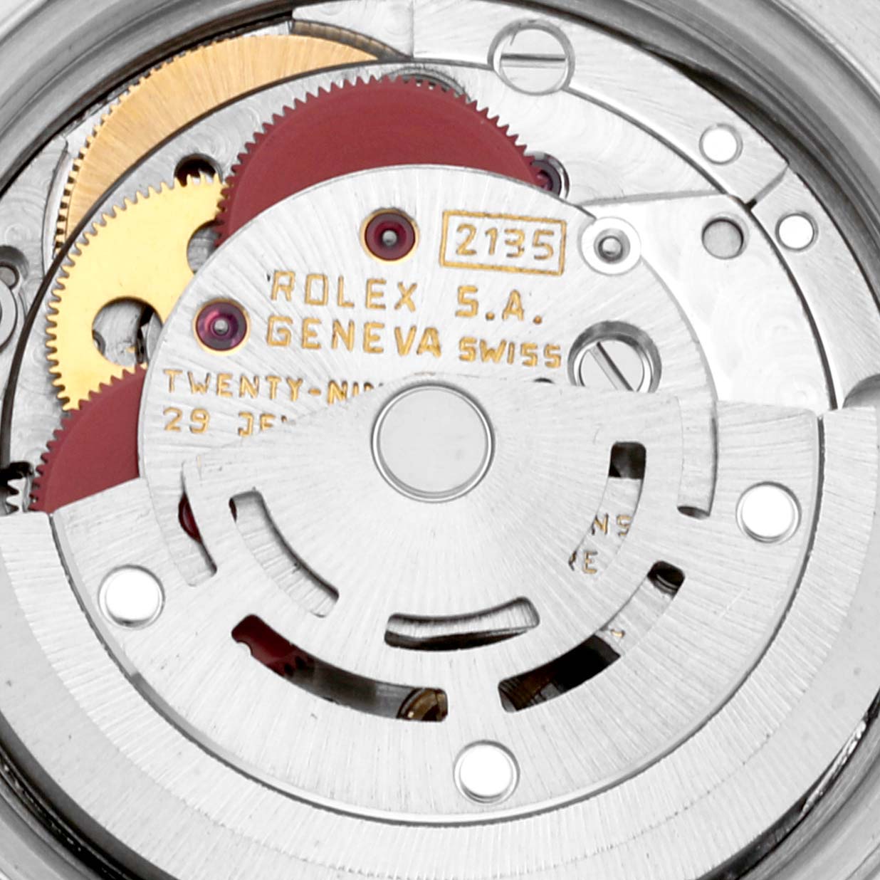 The image shows a close-up of the movement mechanism of a Rolex Datejust 69173 Women's Steel and Gold (two tone) Champagne Dial 69173 Women's Steel and Gold (two tone) Champagne Dial watch.
