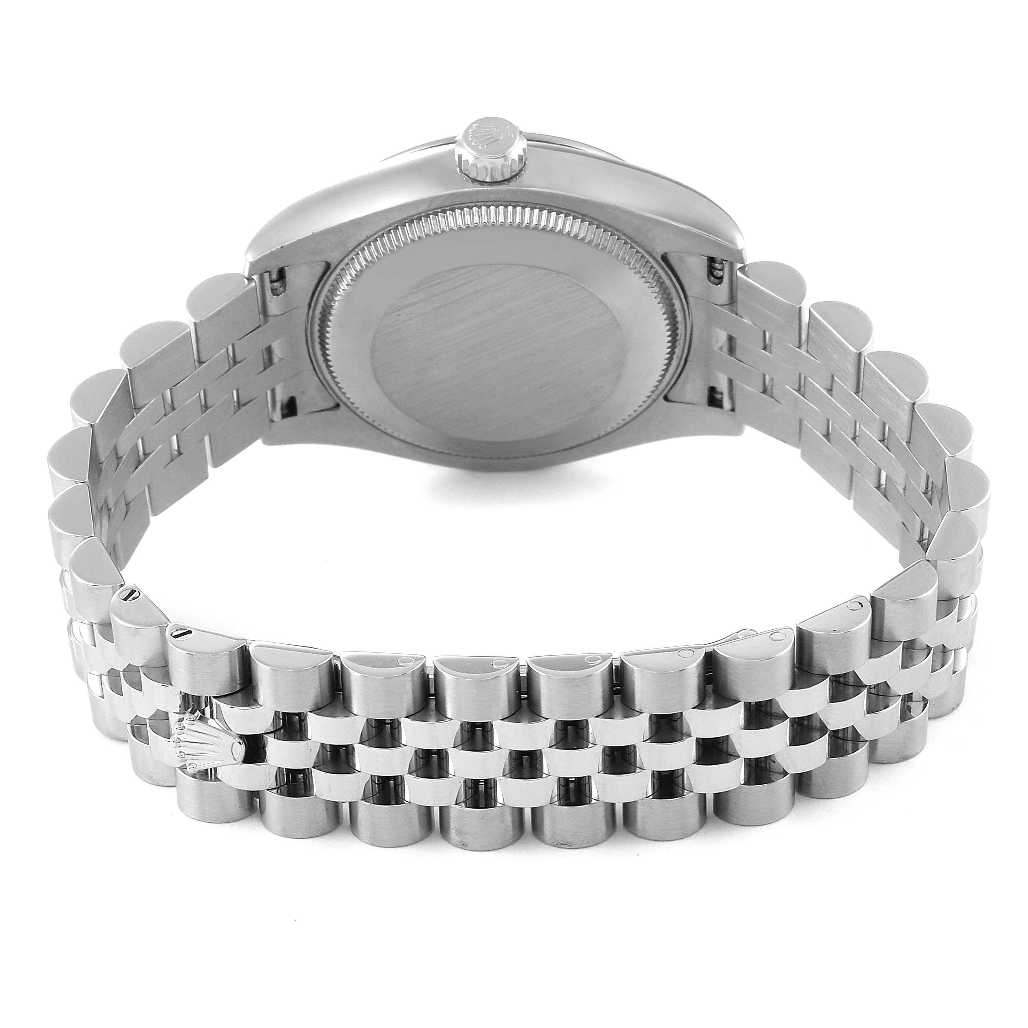 The image shows the back view of a Mid-Size Rolex watch, highlighting the case back and bracelet.