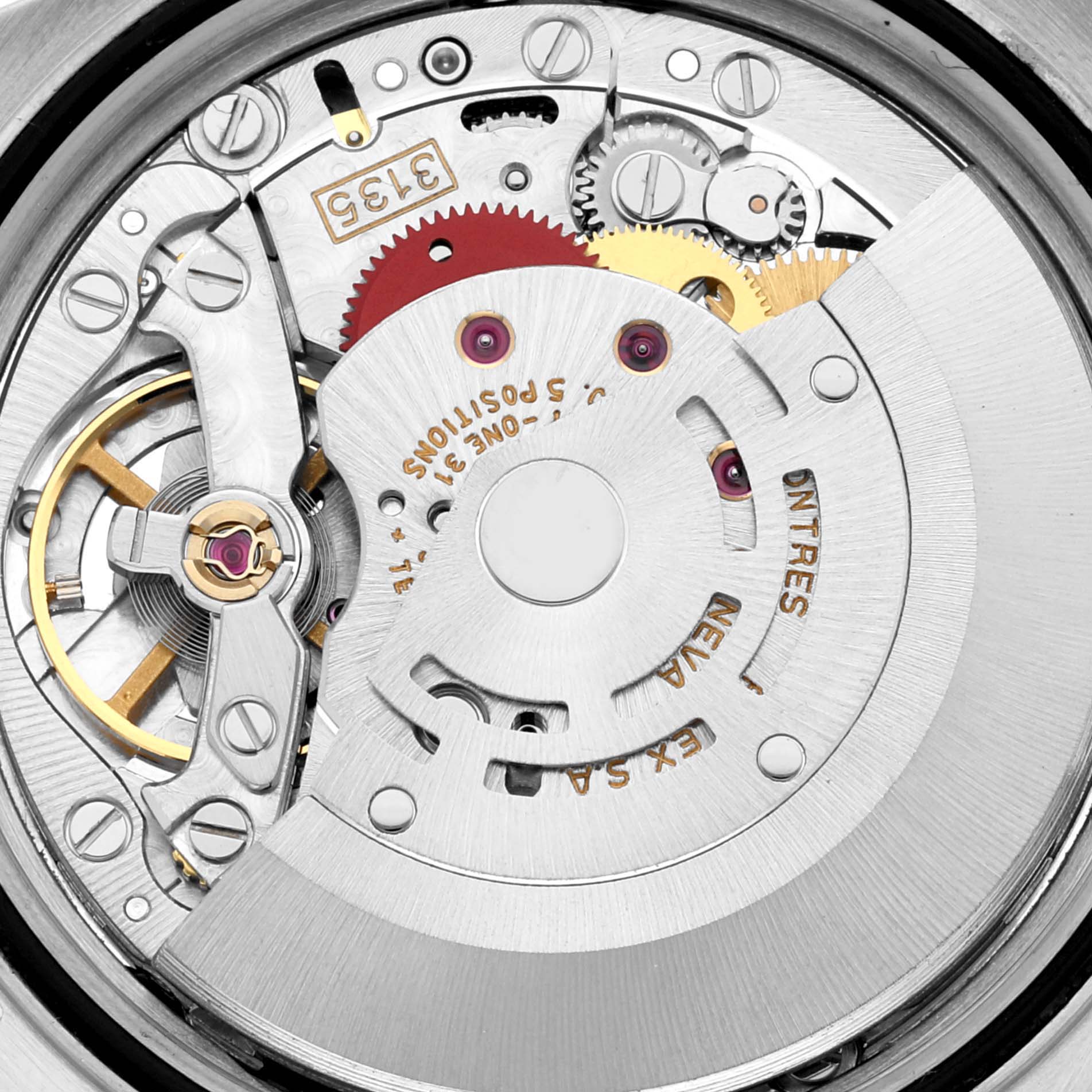 This image shows the inner mechanical movement of a Rolex Datejust 16234 Men's Stainless Steel Silver Dial 16234 Men's Stainless Steel Silver Dial watch from a close-up angle.