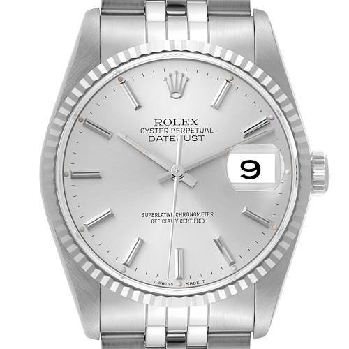 Photo of Rolex Datejust Silver Dial Steel White Gold Mens Watch 16234