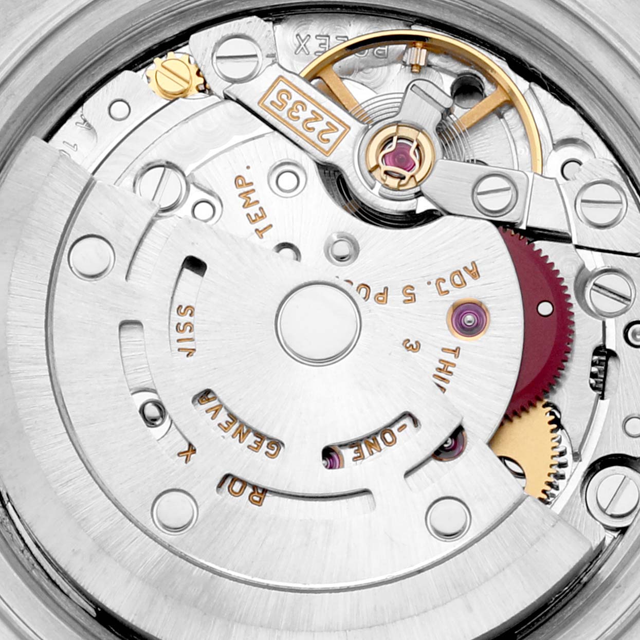 The image shows a close-up of the movement mechanism inside a Rolex Datejust 79174 Women's Stainless Steel Silver Dial 79174 Women's Stainless Steel Silver Dial watch.