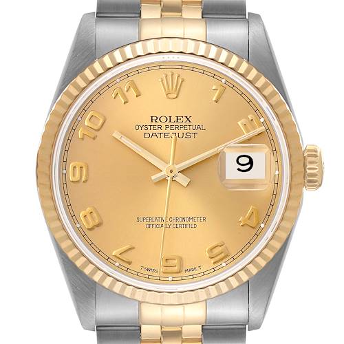 Photo of Rolex Datejust Stainless Steel Yellow Gold Mens Watch 16233 Papers
