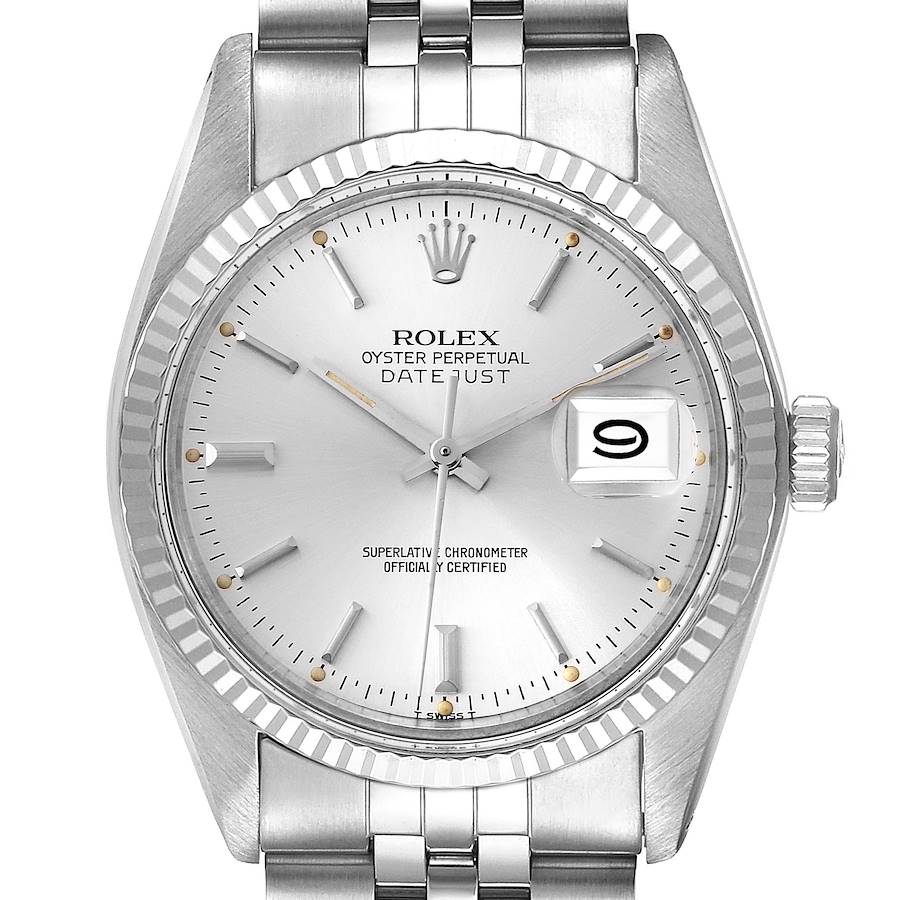 Rolex Datejust Steel White Gold Silver Dial Vintage Mens Watch 16014 SwissWatchExpo