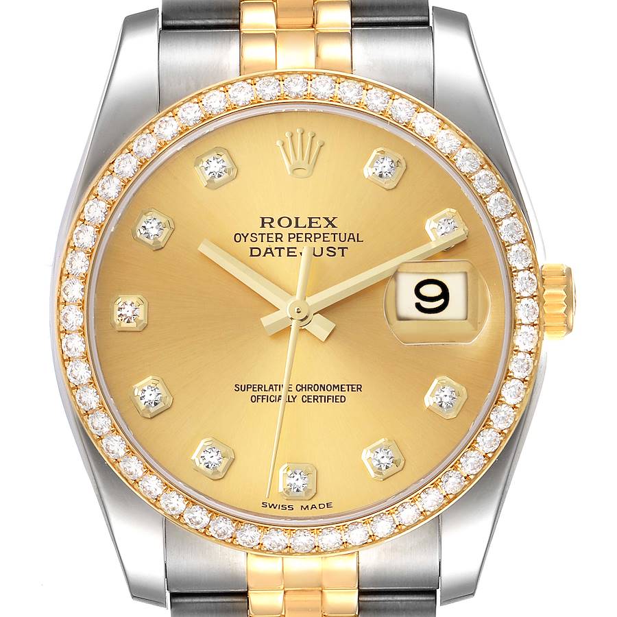 Pre-owned Rolex Oyster Perpetual Datejust 36 Silver With 10 Diamonds Dial  Stainless Steel and 18K Yellow Gold Jubilee Bracelet Automatic Men's Watch