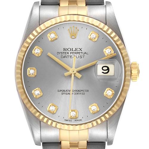 Photo of Rolex Datejust Steel Yellow Gold Silver Diamond Dial Mens Watch 16233