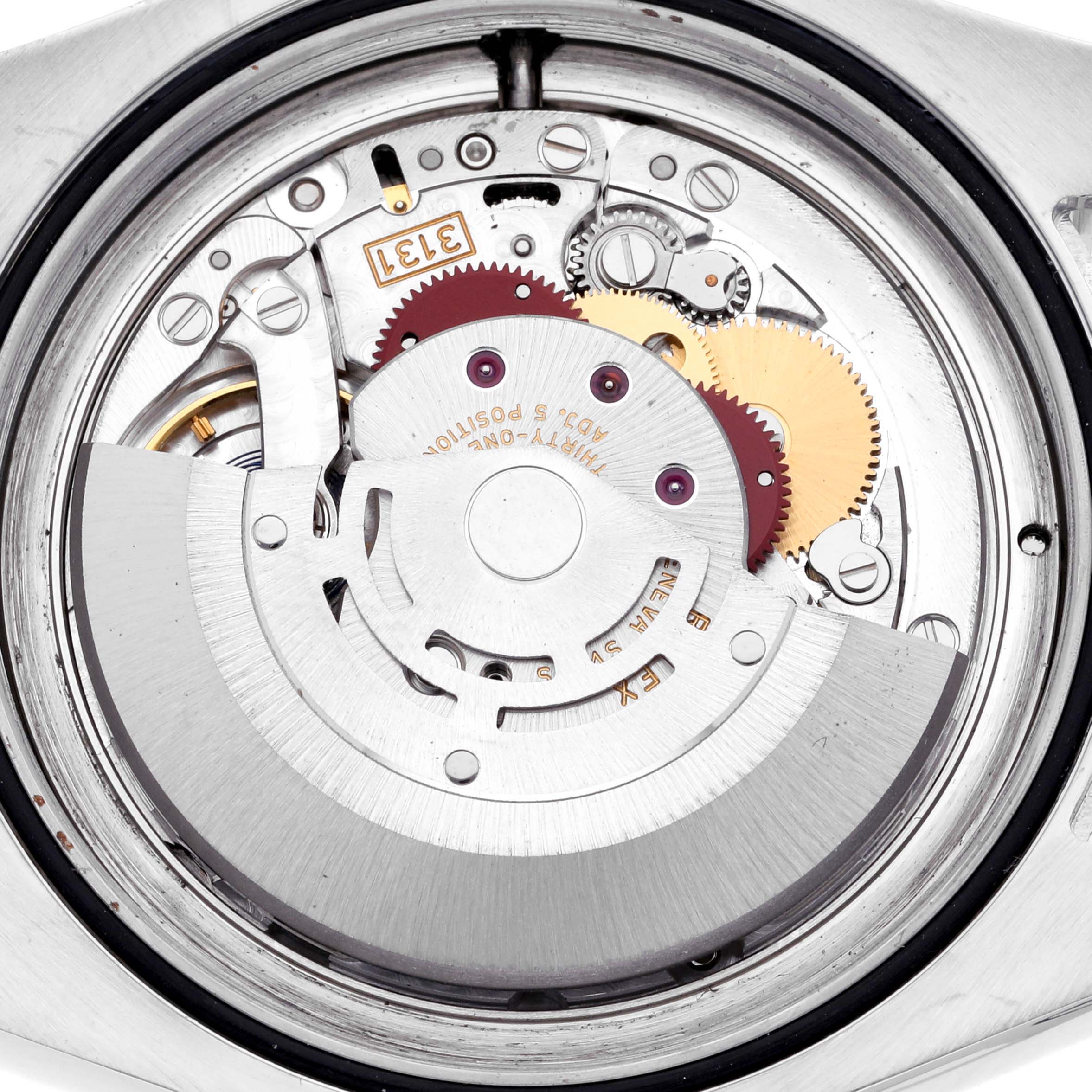 The image shows the back view of the Rolex Milgauss 116400GV Men's Stainless Steel Black Dial 116400GV Men's Stainless Steel Black Dial watch, revealing its intricate internal movement and gears.