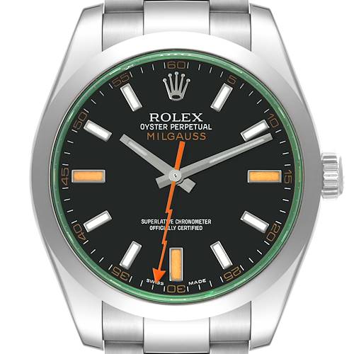 Photo of Rolex Milgauss Black Dial Green Crystal Steel Mens Watch 116400